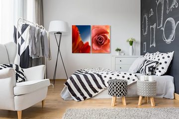 Sinus Art Leinwandbild 2 Bilder je 60x90cm Blumen Rose Liebe Zartgefühl rote Blüte Leidenschaft Passion