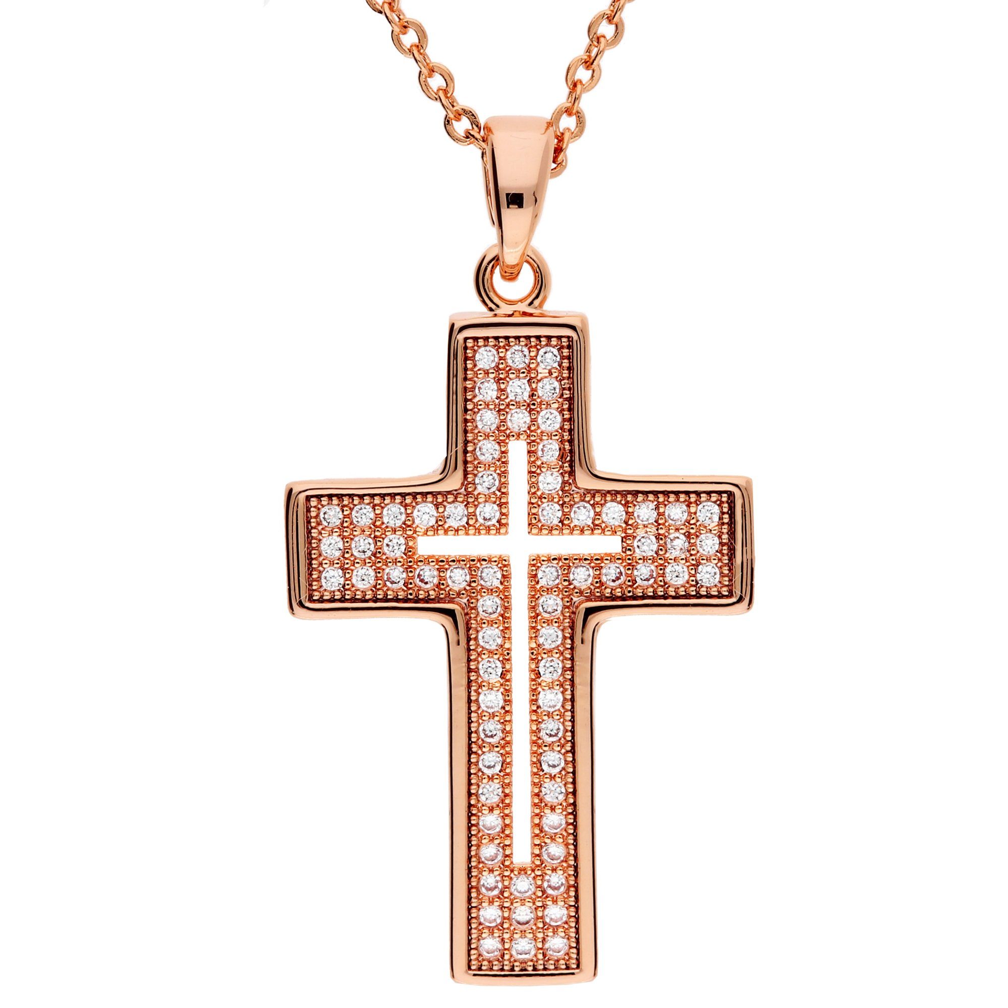 LÖB Kette mit Anhänger 18K Roségold vergoldet Zirkonia Steine Kette Kreuz Anhänger Kreuzkette (Geschenke für Frauen Damen Beste Freundin Mutter Mama Ehefrau Oma sie zum Geburtstag Schmuck Herbst Oktoberfest, Inkl. Schmuckbox), Halskette Glitzer Strass Kre