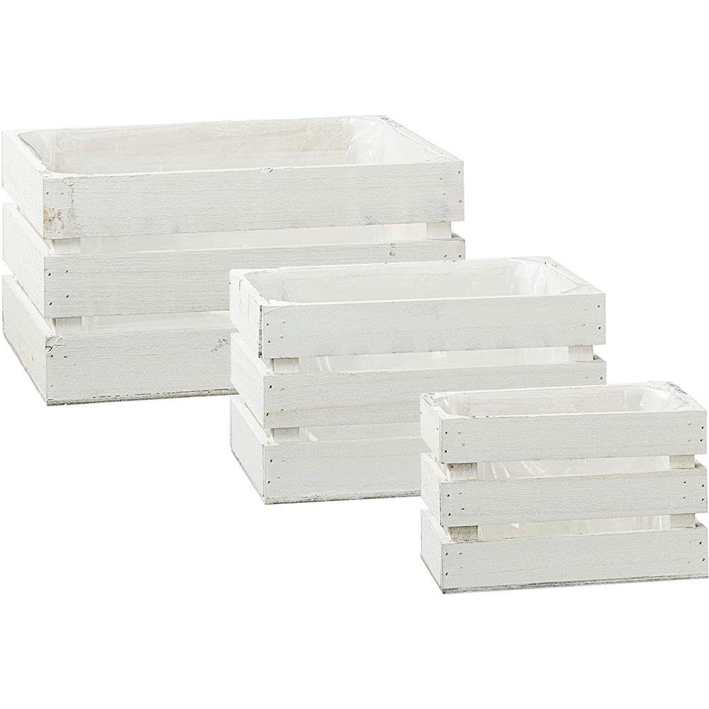 CEPEWA Holzkiste, 3er Set, Weiß, aus Kieferholz
