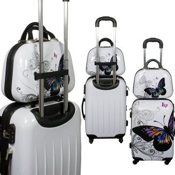 Trendyshop365 Beautycase Butterfly bunt, Design Schmetterling (Hartschale, 1-tlg., für Damen und Mädchen), Polycarbonat, mit Schulterriemen und Halteschlaufe für Koffer