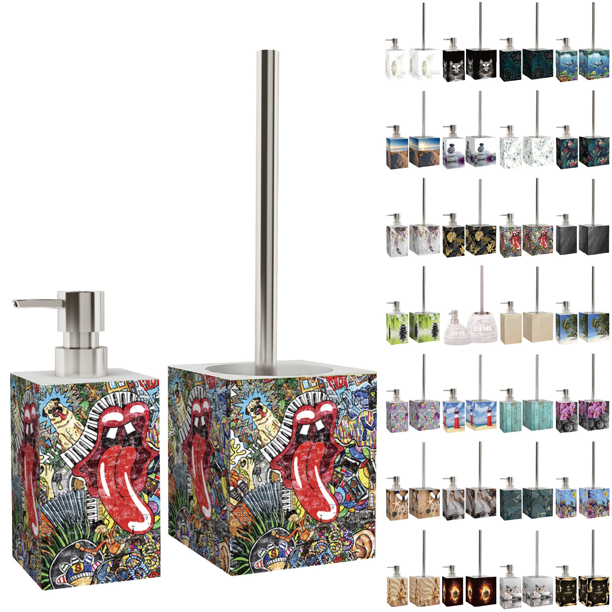 Sanilo Badaccessoire-Set mit Motiv, viele schöne Дозаторы мыла und WC Bürsten zur Auswahl, Klobürste mit auswechselbaren Bürstenkopf, 2 tlg., 2-tlg., Desinfektionsspender mit stabiler Pumpe, hochwertig & modern