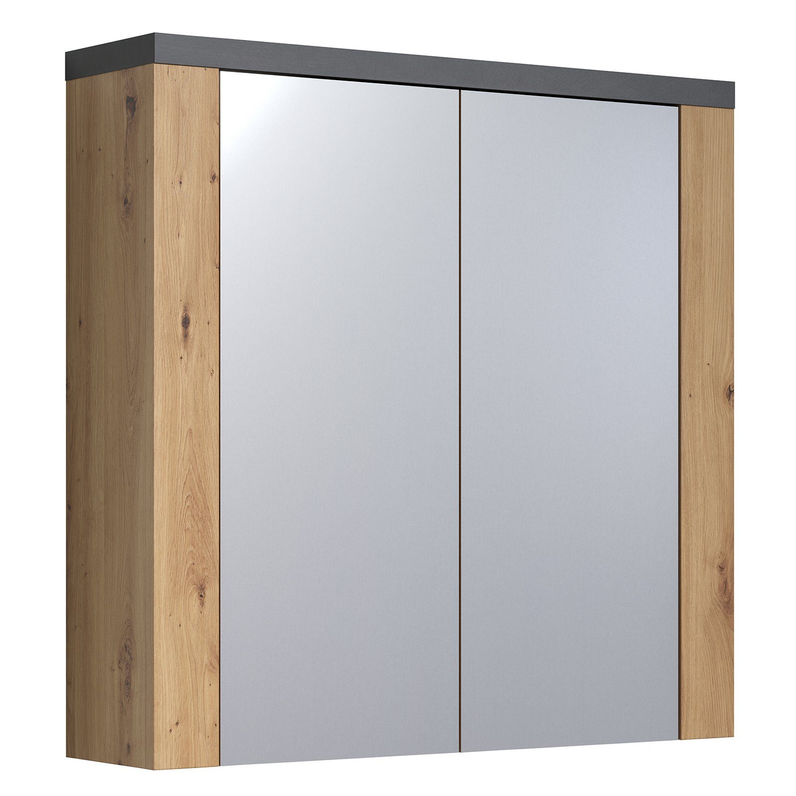 trendteam Spiegelschrank Badezimmerschrank Follow Badezimmermöbel Spiegel Hängeschrank Eiche/Anthrazit 79x78x20cm