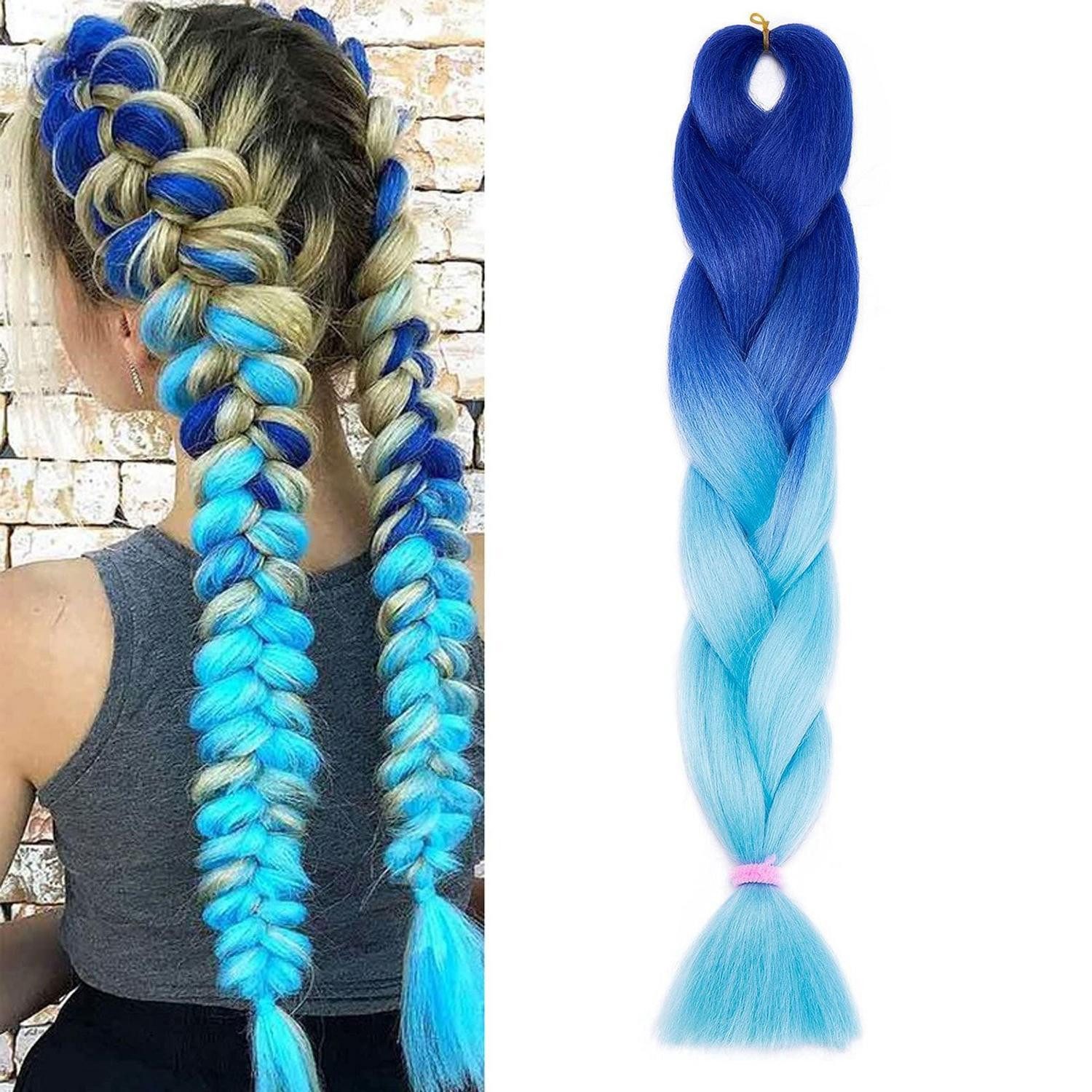 LuxusKollektion Kunsthaar-Extension Haarverlängerung Ombre 24 Inch (Pack of 1) Dunkelblau bis Hellblau