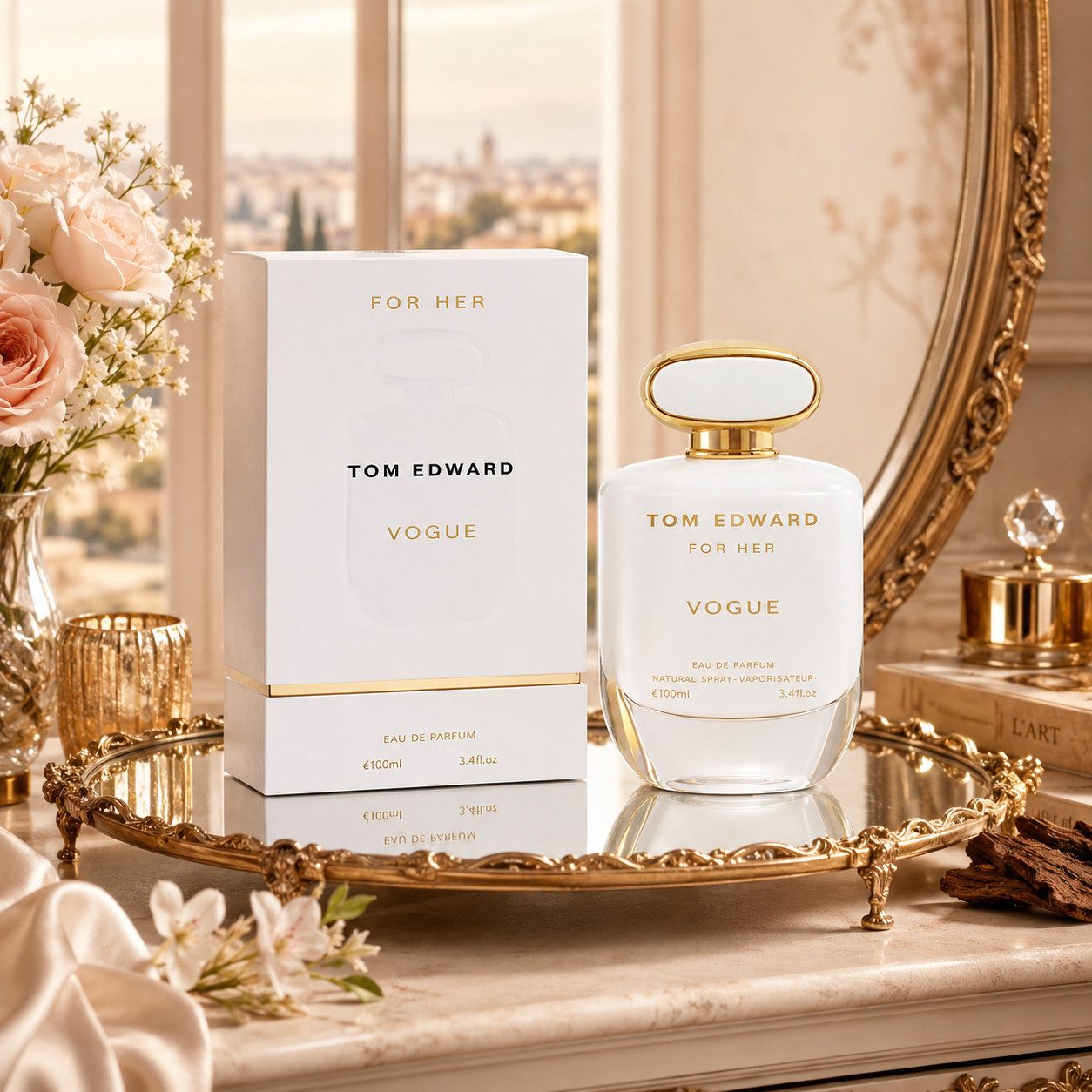 TOM EDWARD Eau de Parfum Tom Edward Vogue for Her Luxus Damenduft Blumig Holzig Weich e100 ml, Hergestellt in UK, Premium Damenduft, Langanhaltend, Schone Verpackung
