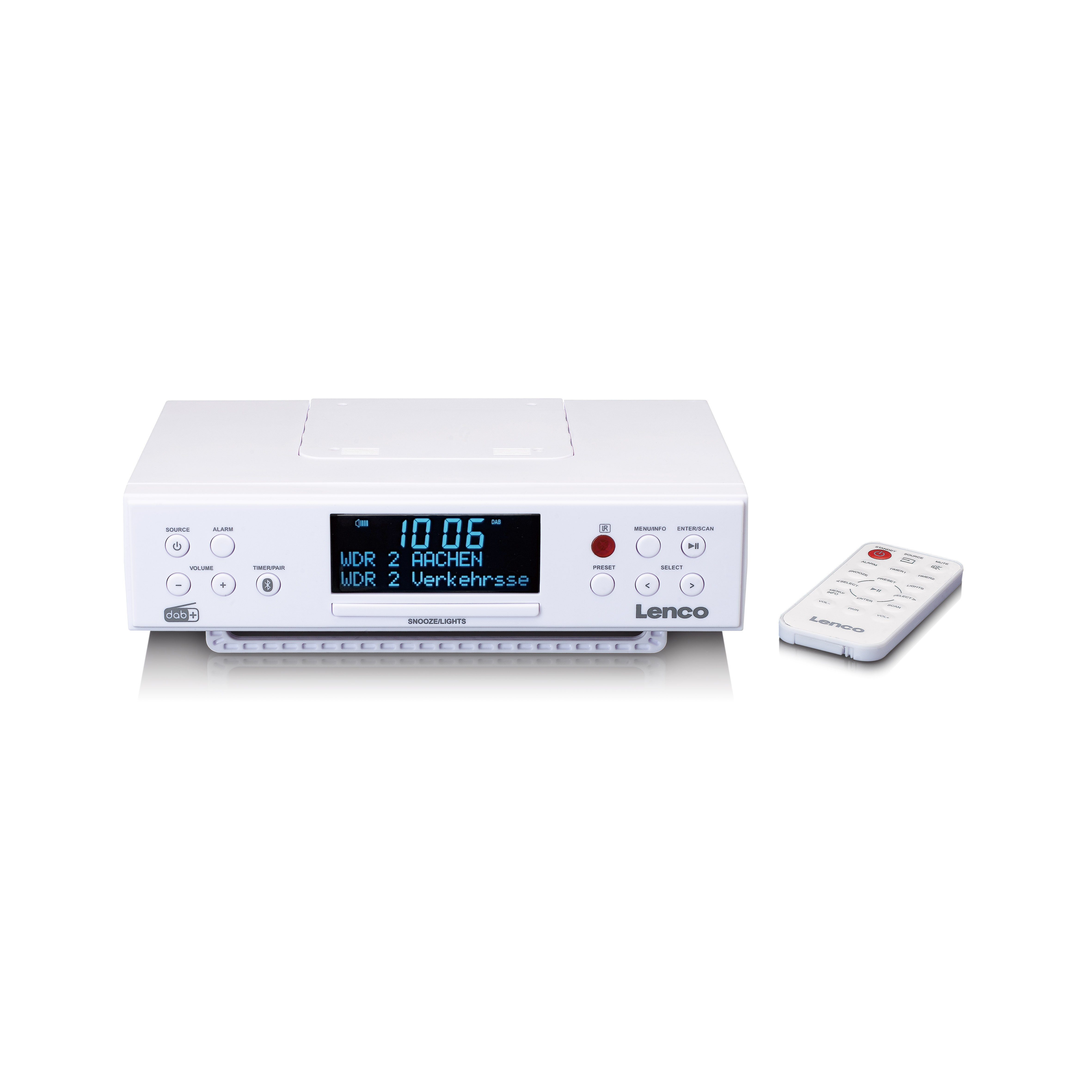 Lenco KCR-190WH Digitalradio (DAB) (DAB,DAB+,FM, 4 W, (Unterbau) Stereo-Sound mit LED-Beleuchtung & Wecker inkl. Montagesatz)