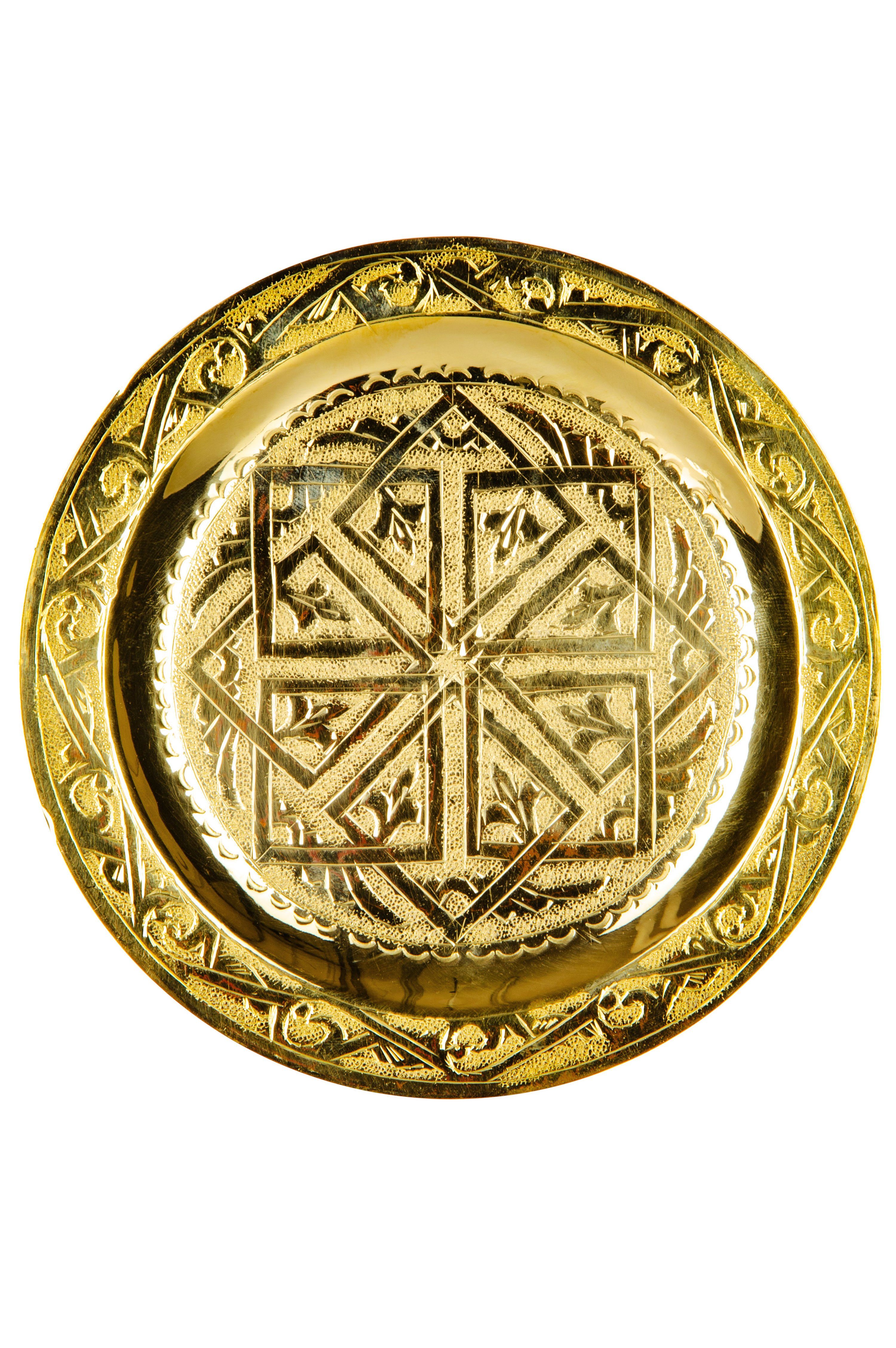 Marrakesch Orient & Mediterran Interior Dekotablett Orientalisches Tablett Mehdia Goldfarben 16cm (1 St), Handarbeit