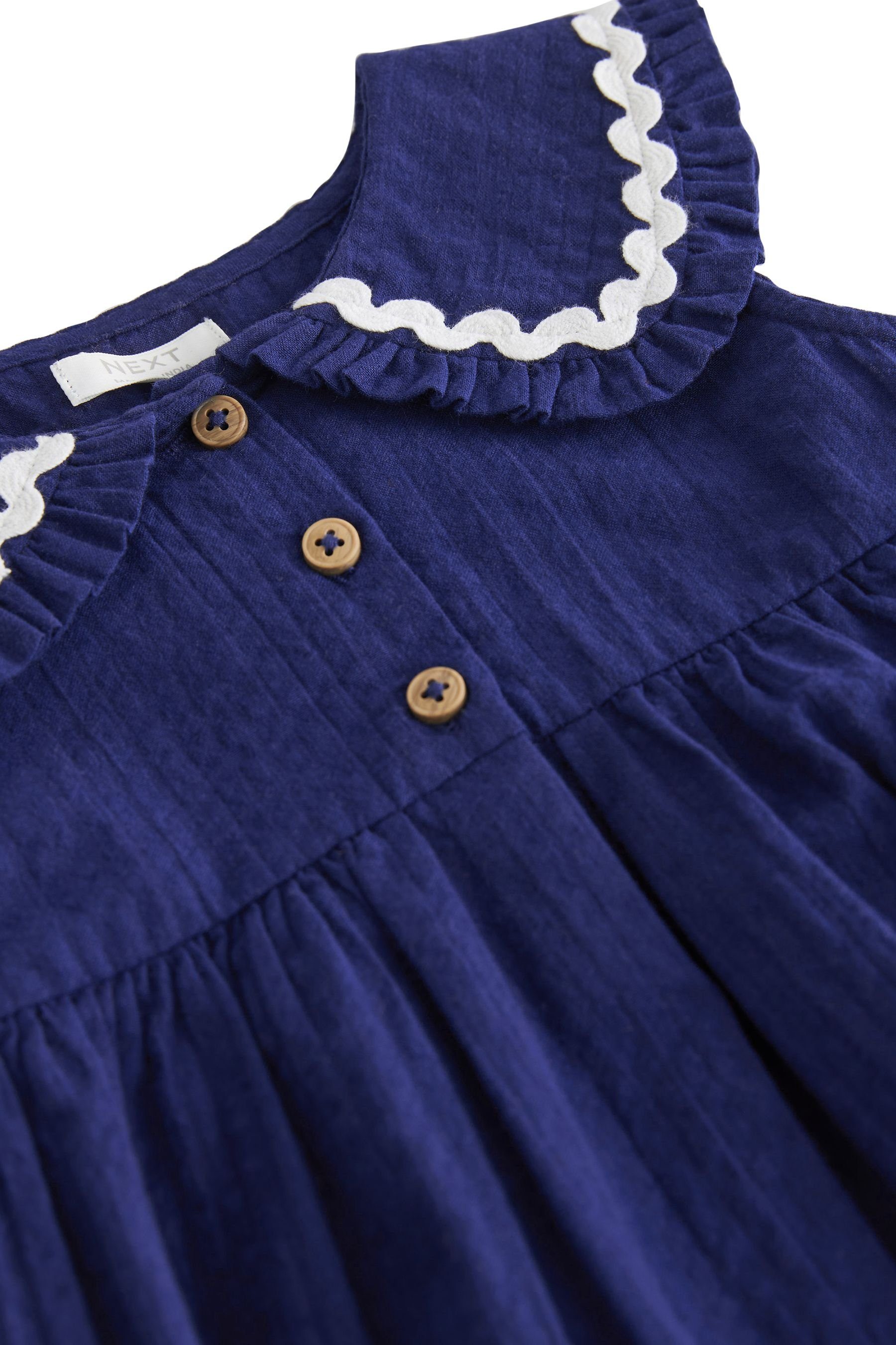 Next Navy mit (1-tlg) Baumwollkleid Sommerkleid Kragen Blue