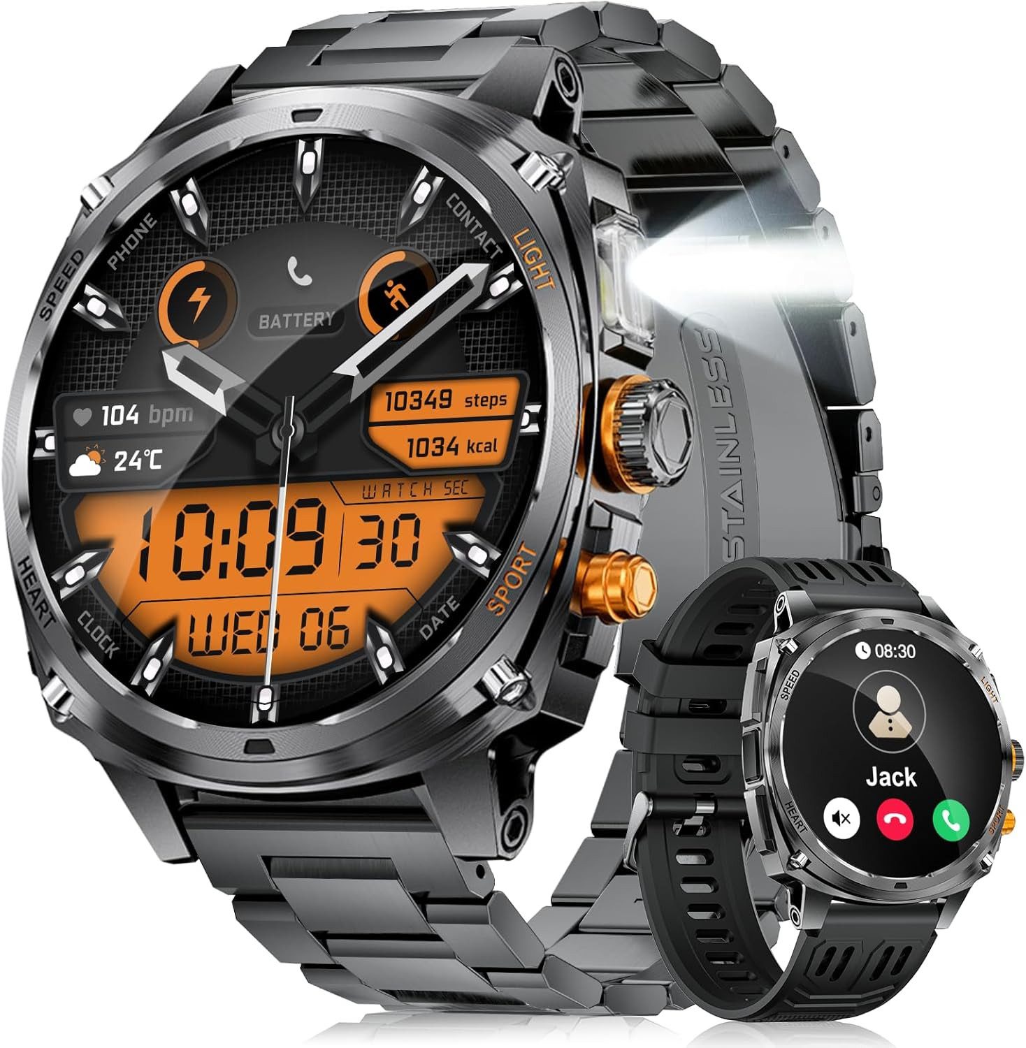 FoxBox ‎ TX5-F Smartwatch (4,4 cm, android ios), Outdoor Smartwatch Herren mit 1.75" AMOLED Display und 800 mAh