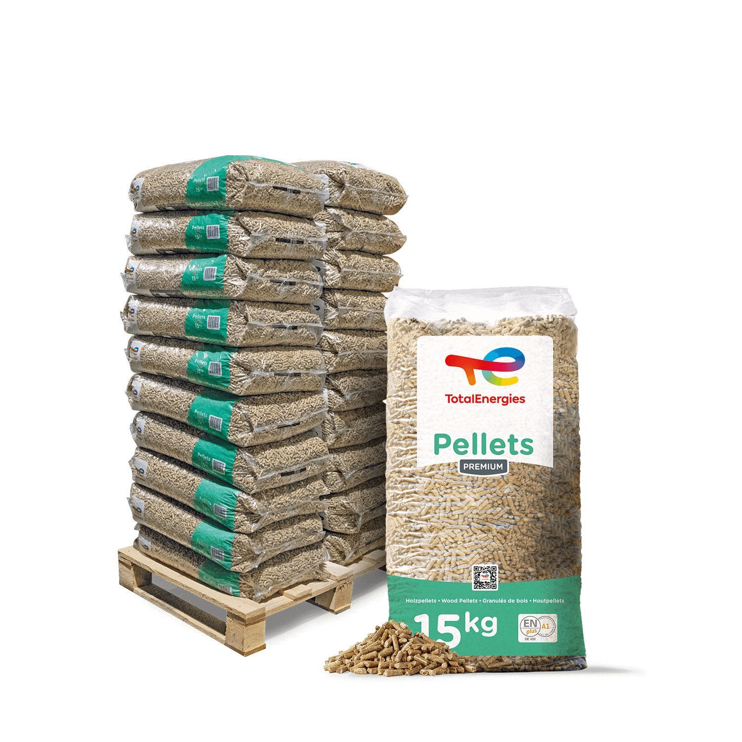 TotalEnergies Holzpellets Premium ENplus A1 Holzpellets Weichholz, 975 kg, (Palette, 65-St)