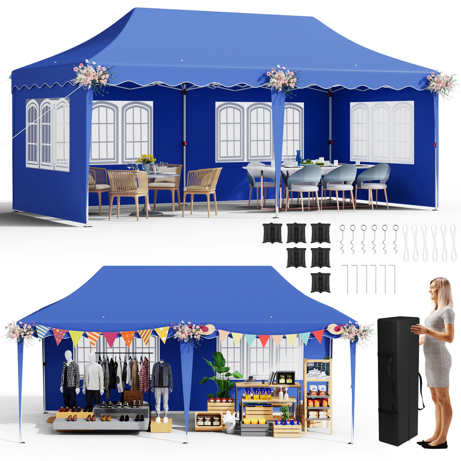 TLGREEN Faltpavillon Gartenzelt 3x6M, mit 4 günstig online kaufen