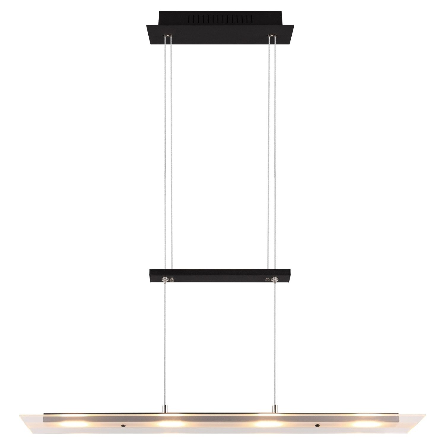 Reality Leuchten LED Pendelleuchte MILOS, 4-flammig, Schwarz, Transparent, Metall, Höhenverstellbar, LED fest integriert, Extra-Warmweiß, Hängeleuchte, Hängelampe