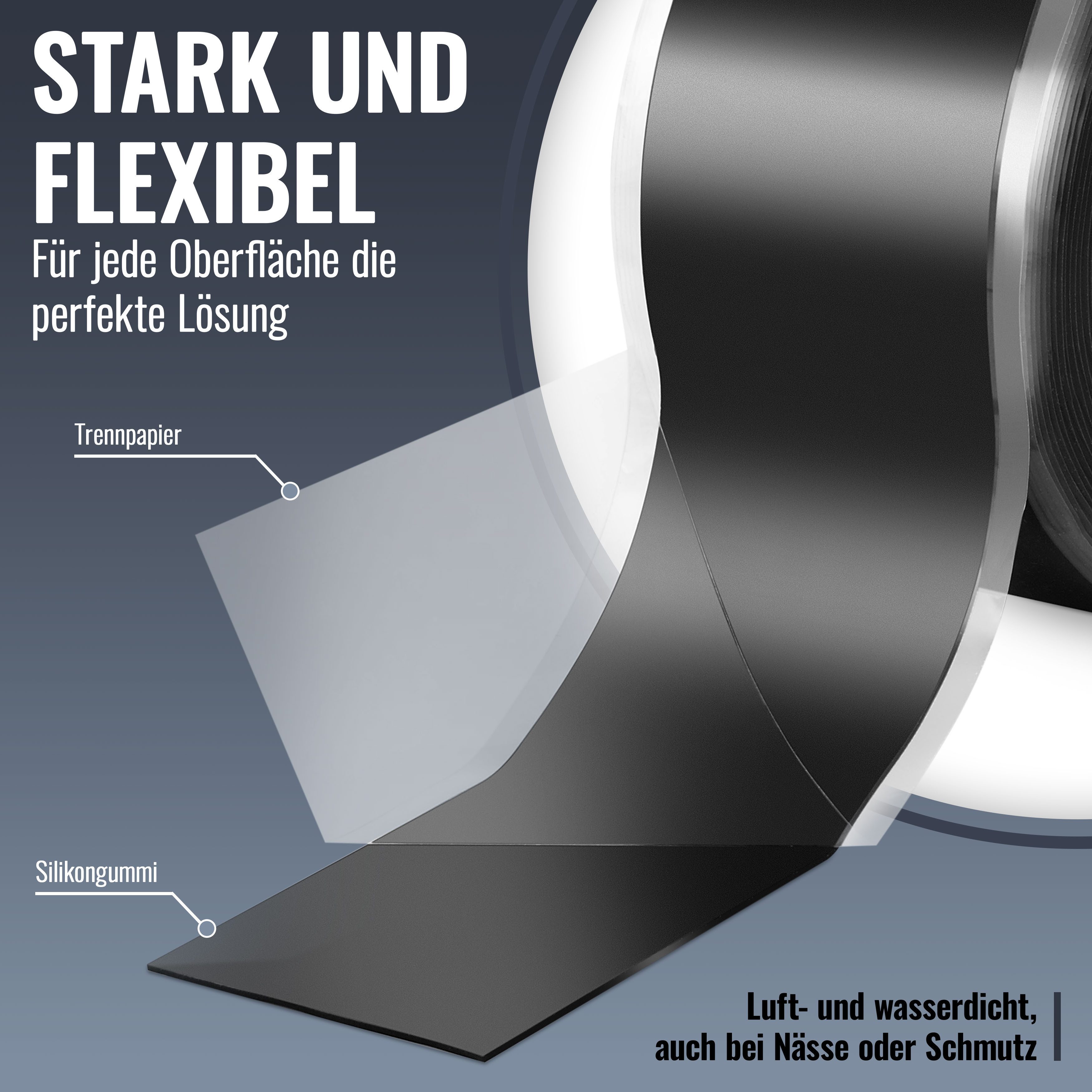 Poppstar Dichtband Selbstverschweißendes Silikonband (zum Reparieren, Isolieren und Abdichten, 1-St., (Strom, Wasser, Luft) zum Umwickeln von Rohren, Kabeln, Schläuchen uvm.