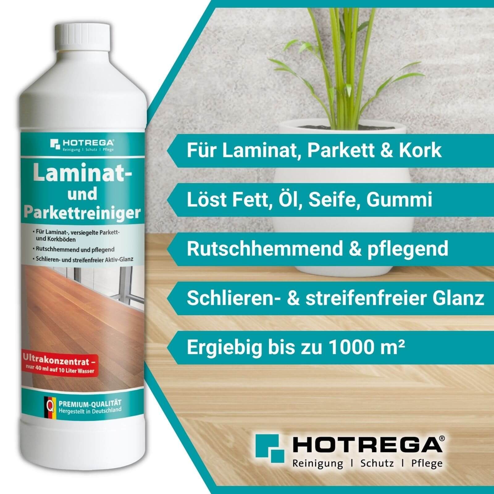 Reiniger Parkett 1 Konzentrat Laminatreiniger Laminat HOTREGA® Liter und