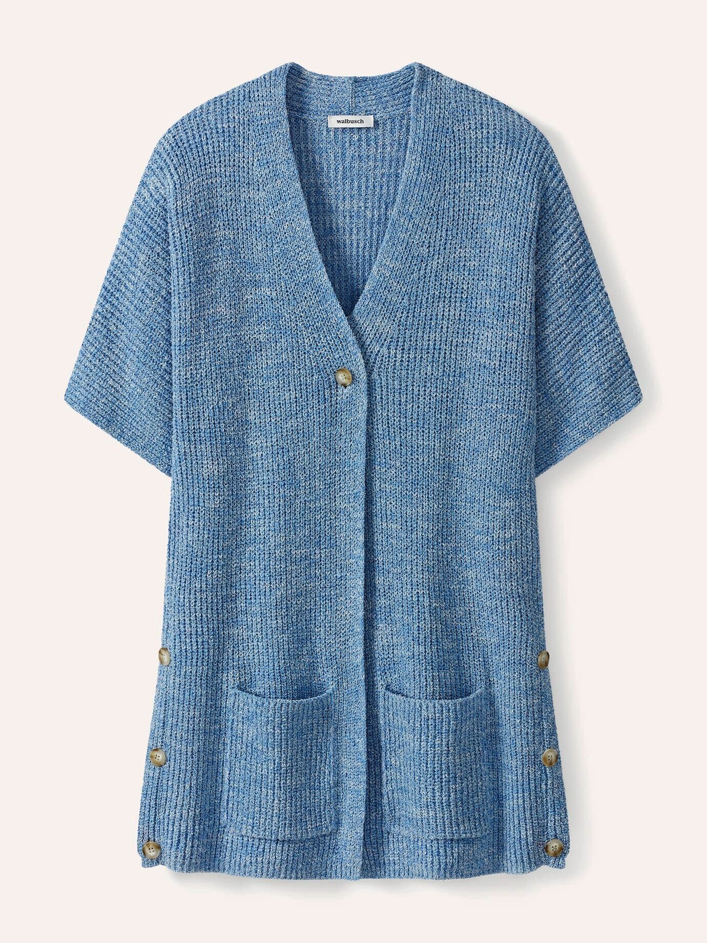 Walbusch Longweste Damen Longstrickweste mit Kimonoärmeln pflegeleicht V-Ausschnitt, 2 aufgesetzte Taschen, italienisches Garn, meliert