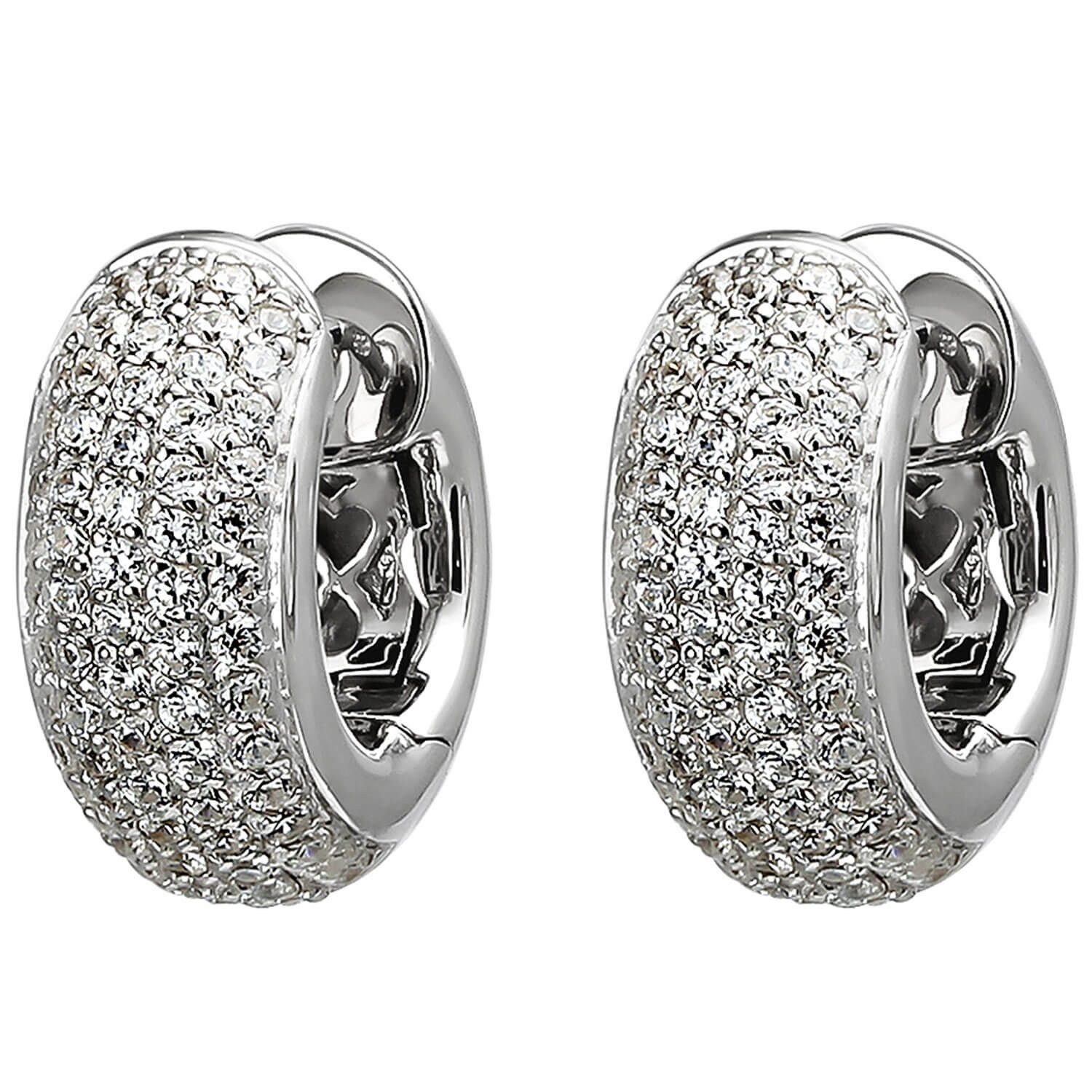 Schmuck Krone Paar Creolen Pavé Creolen aus 925 Silber mit 146 Zirkonia, Silber 925
