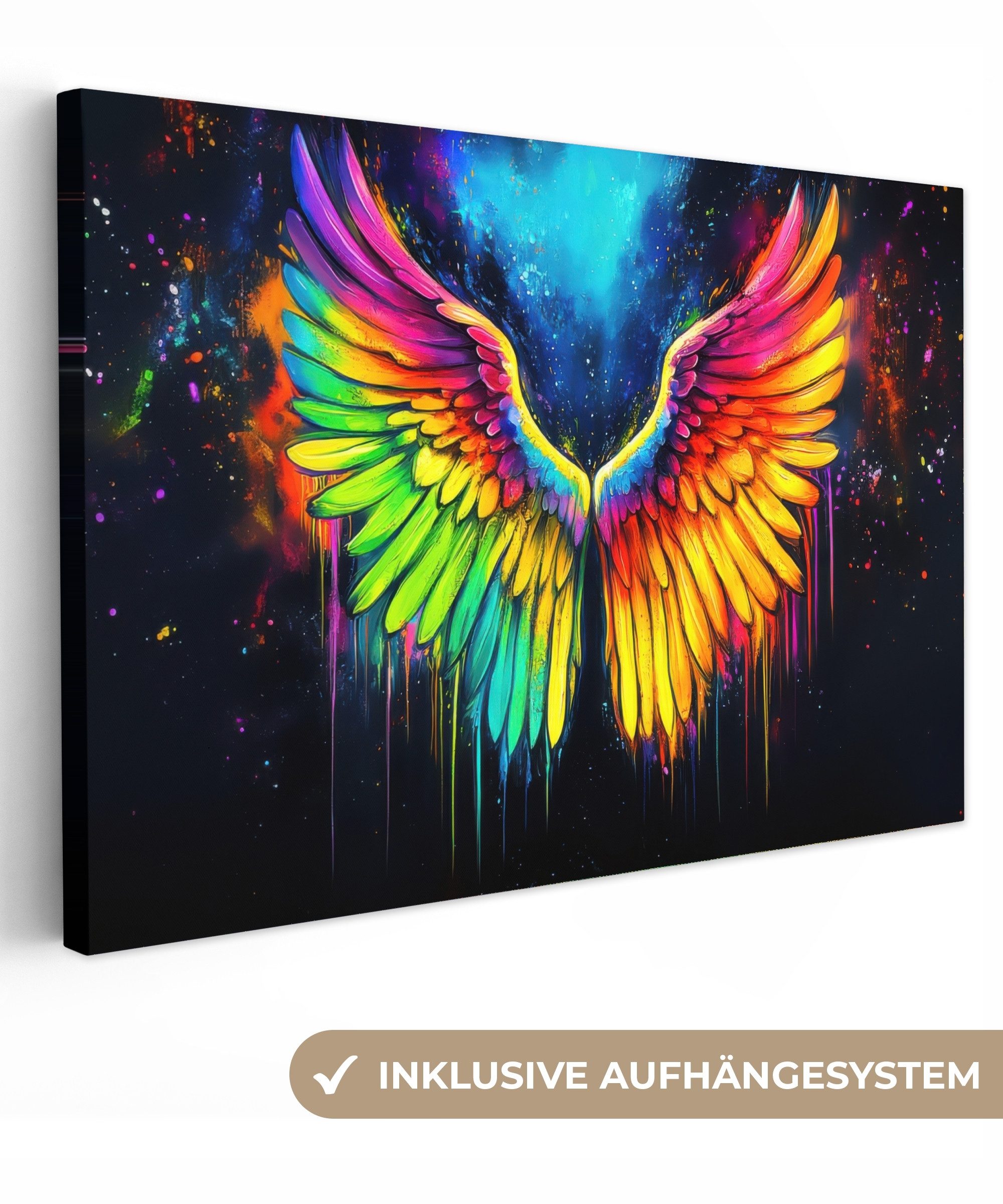 OneMillionCanvasses® Leinwandbild Regenbogenfarben - Flügel - Magisch, Fotodruck (1 St), Leinwand Bilder Klein, Wand Dekoration Aesthetic 30x20 cm