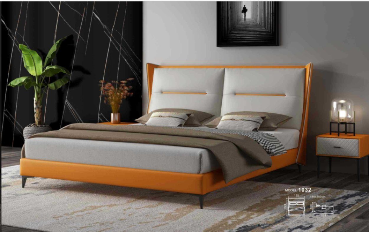 JVmoebel Bett, Modernes Design Bett 180x200 Leder Hotel Metall Betten | Bettgestelle