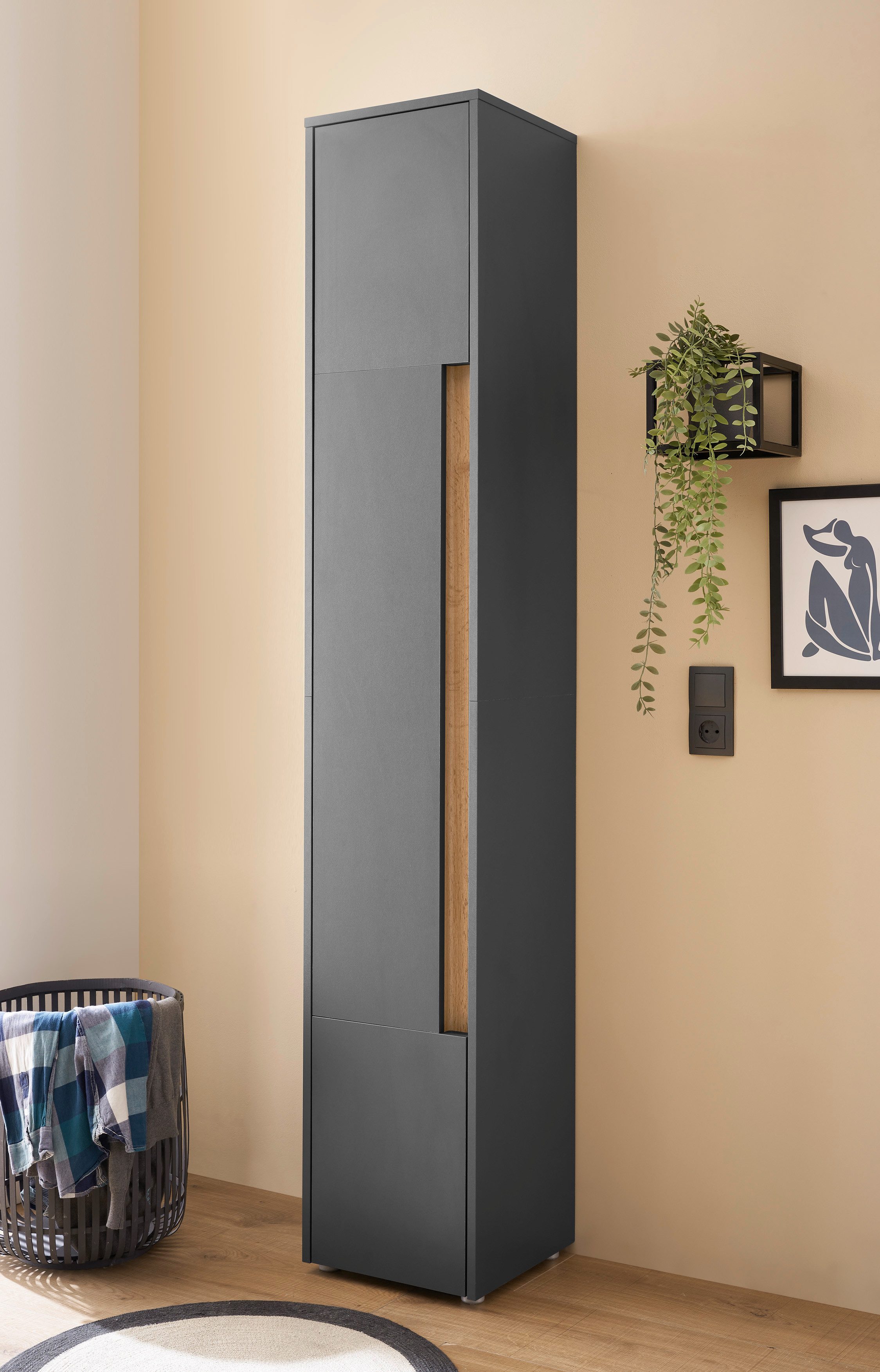 Home affaire Hochschrank CITY/GIRON, Badschrank mit Griffmulde, Schrank in zeitlosem Design in den Farben Weiß und Anthrazit verfügbar, viel Stauraum – Bild 2 von 5