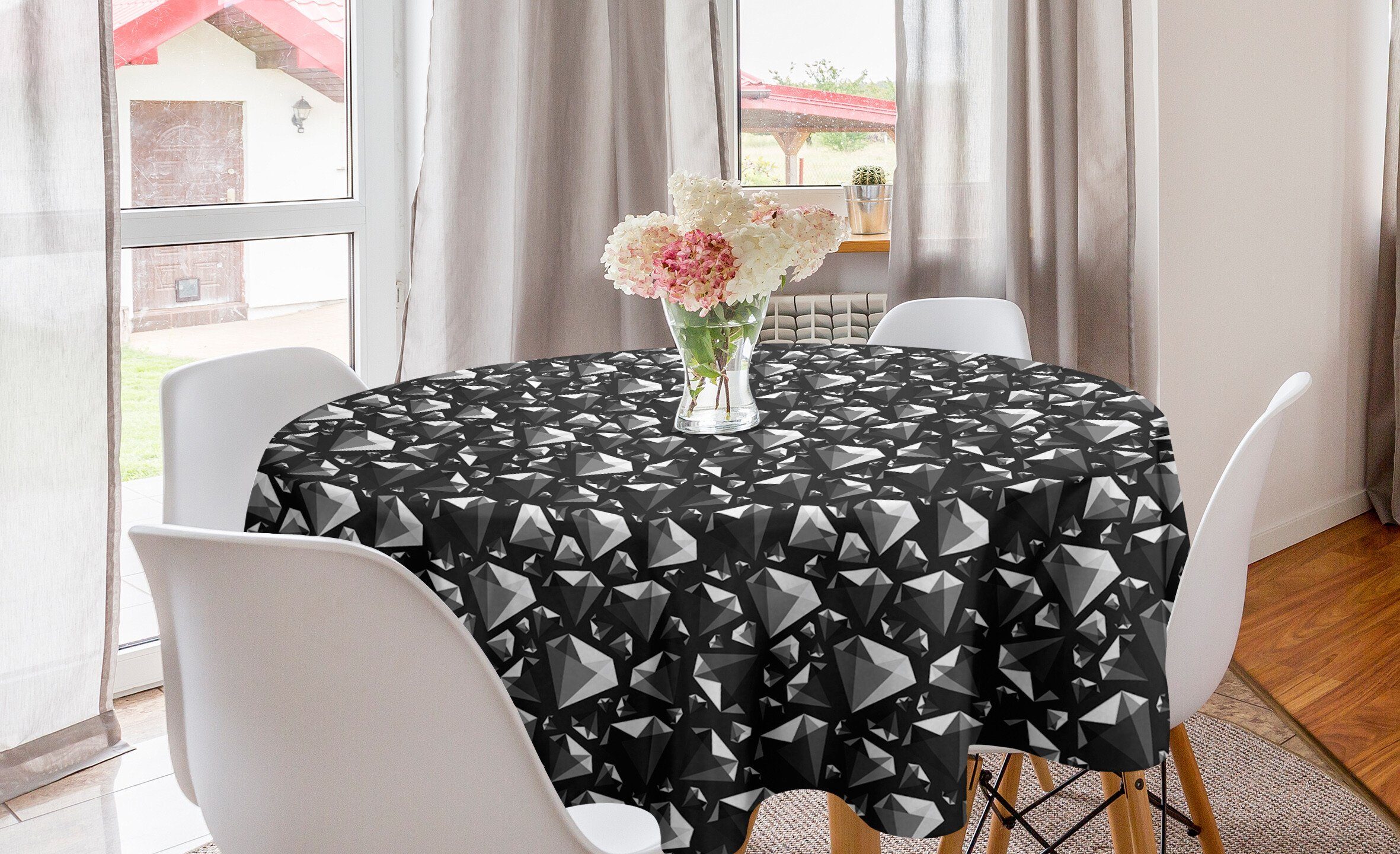 Einfarbig Abakuhaus Esszimmer Tischdecke Diamant-Formen Low Abdeckung Tischdecke Kreis für Dekoration, Küche Poly