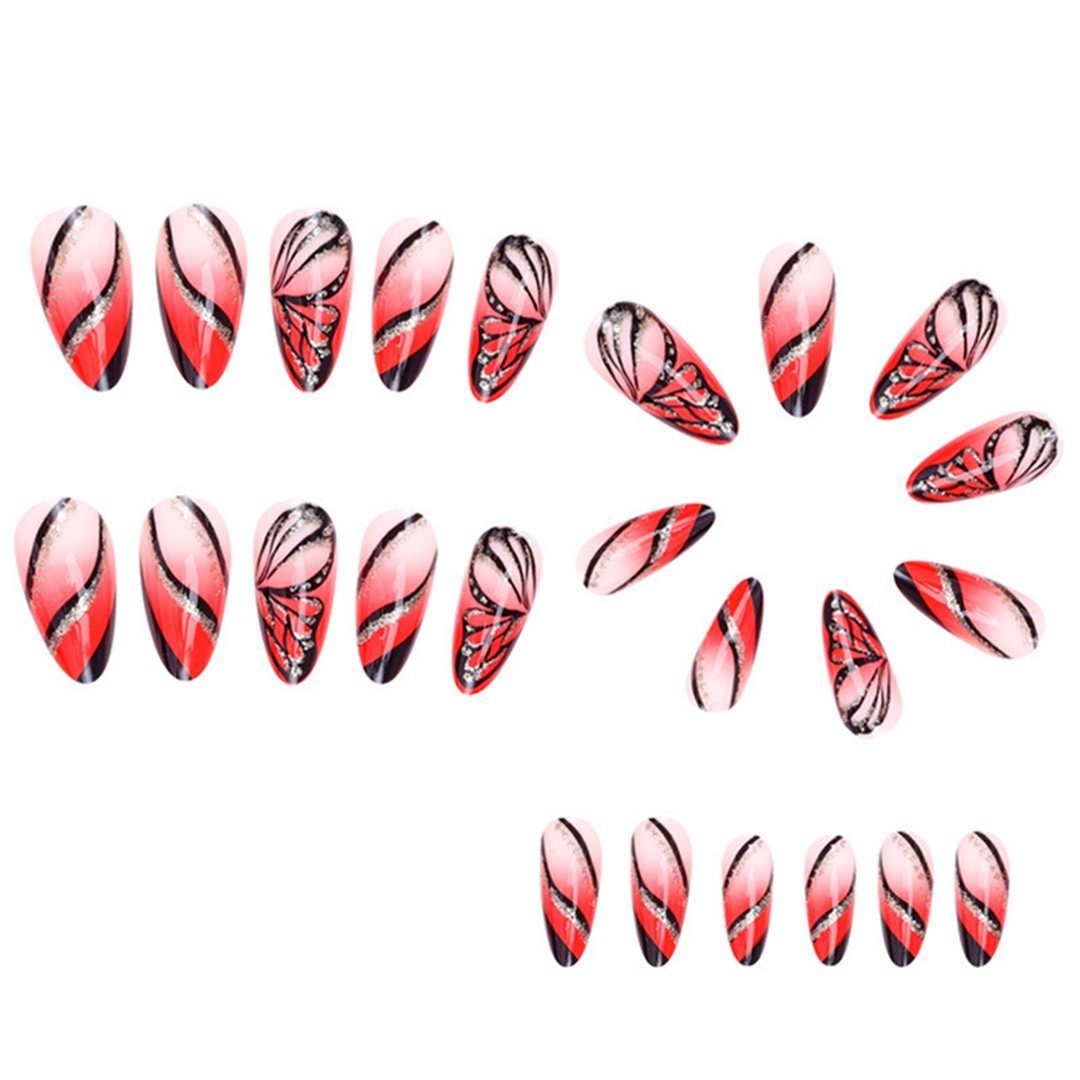 TUABUR und mit 24 Stück, Glitzer, Schmetterlingsmuster Kunstfingernägel Nägel Künstliche 1-tlg.