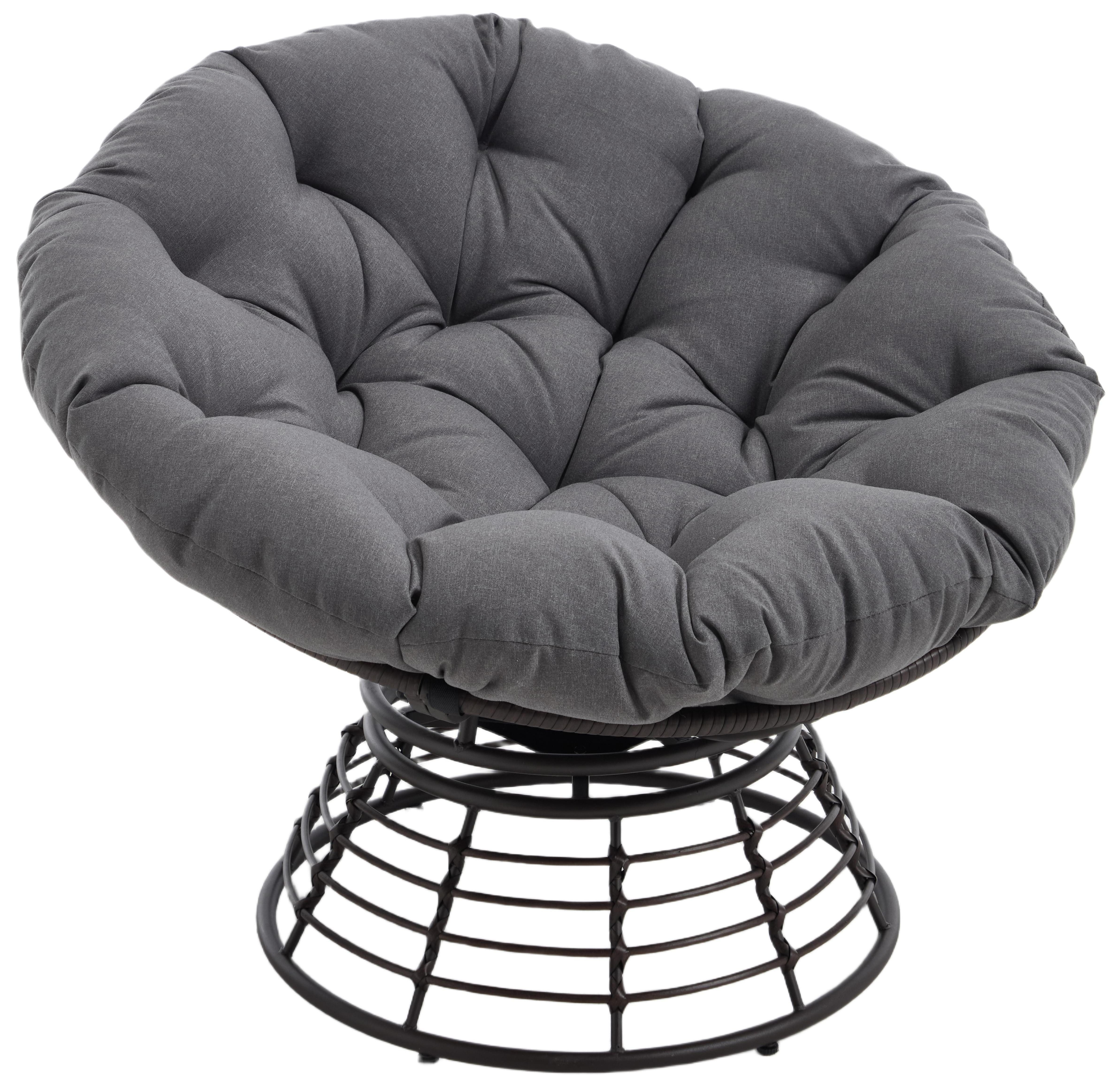 LVHOM Relaxsessel Papasansessel Rattanstuhl mit Kissen, 360° drehbar, Durchmesser 92 cm (Komfortables Sitzerlebnis, 10cm rundes Sitzkissen, ergonomisches Design, rutschfeste Füße, rostfreier Stahlrahmen, Belastbarkeit 130kg), geeignet für Wohnzimmer, Schlafzimmer, Arbeitszimmer, Balkon, Garten