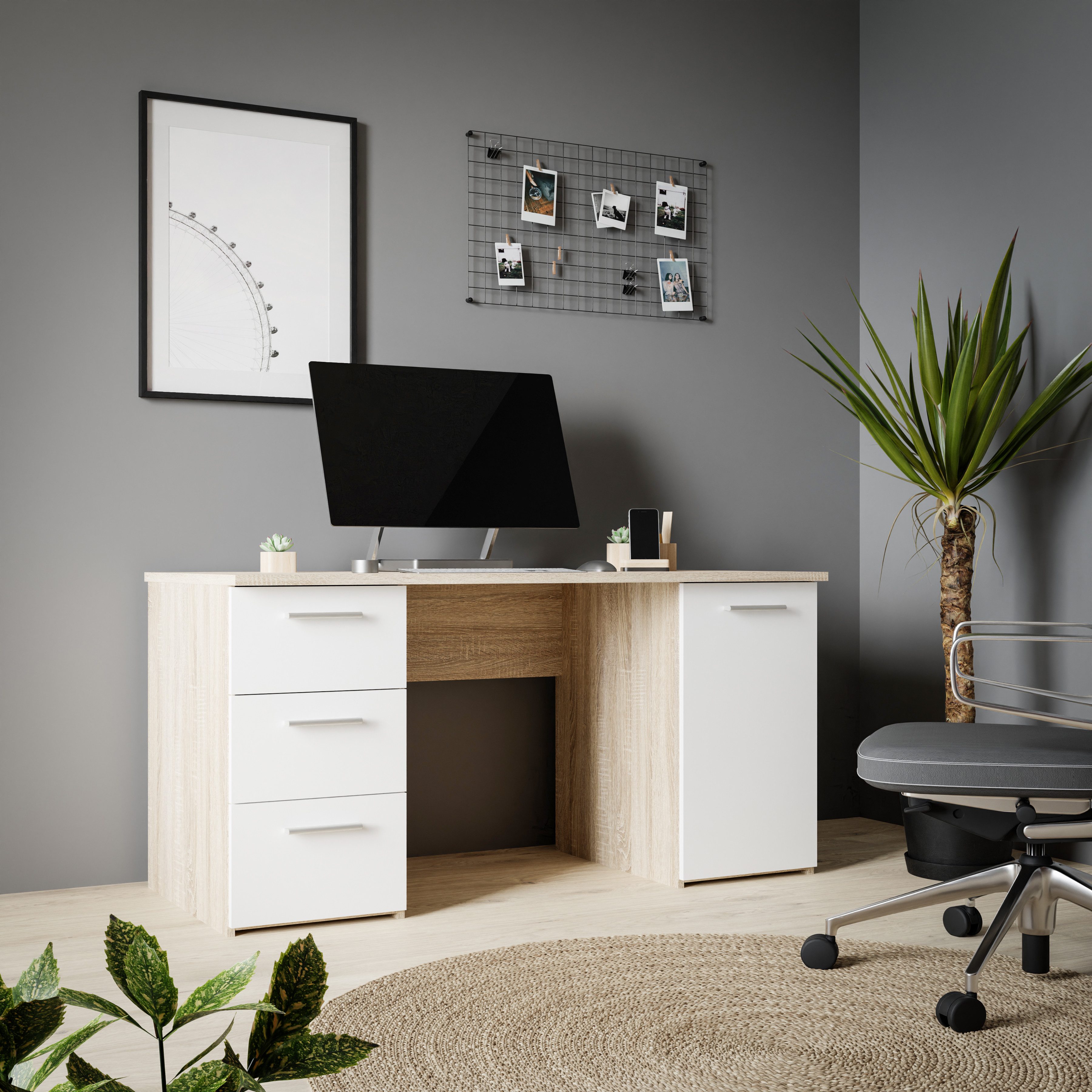 FORTE Schreibtisch Neuss, mit 3 Schubladen & 1 Tür, funktional, Breite 138 günstig online kaufen