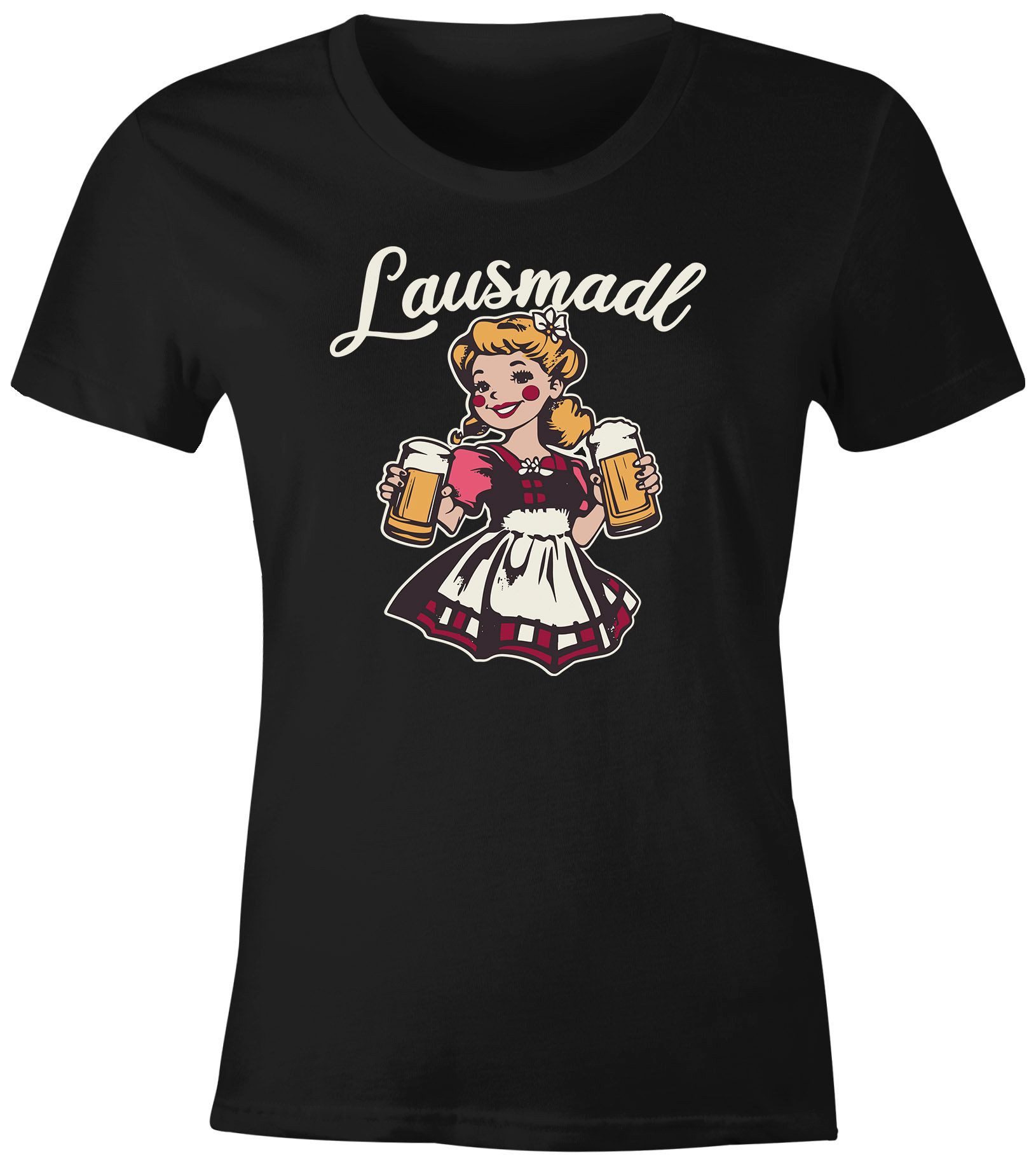 MoonWorks Print-Shirt Damen T-Shirt Trachtenshirt Dirndl Lausmadl Bayern Bier Kostüm Tracht mit Print