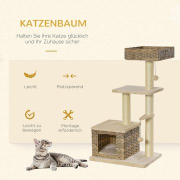 PawHut Kratzbaum Kätzchen Möbel mit Katzenhöhle Sisal weiche Plüsch PE Braun+Beige, 60L x 40B x 109H cm