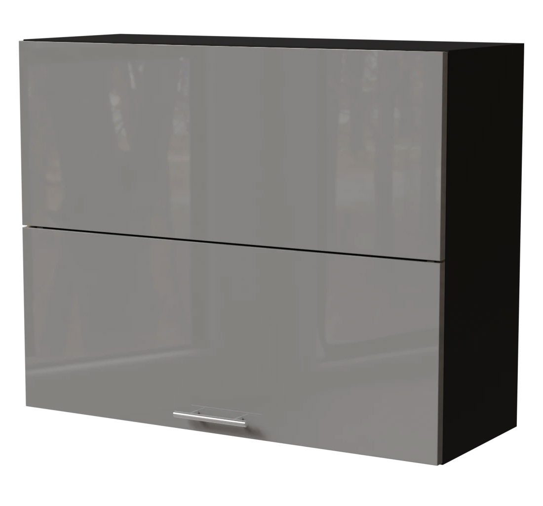 Feldmann-Wohnen Faltlifthängeschrank Essen (W8B/90-AV, 2-geteilte Hochfaltklappe, 2 Einlegeböden, 1-St., moderne Optik, lackierte Fronten) 90x32,5x72cm schwarz - grau Hochglanz (ES-W8B/90-AV)