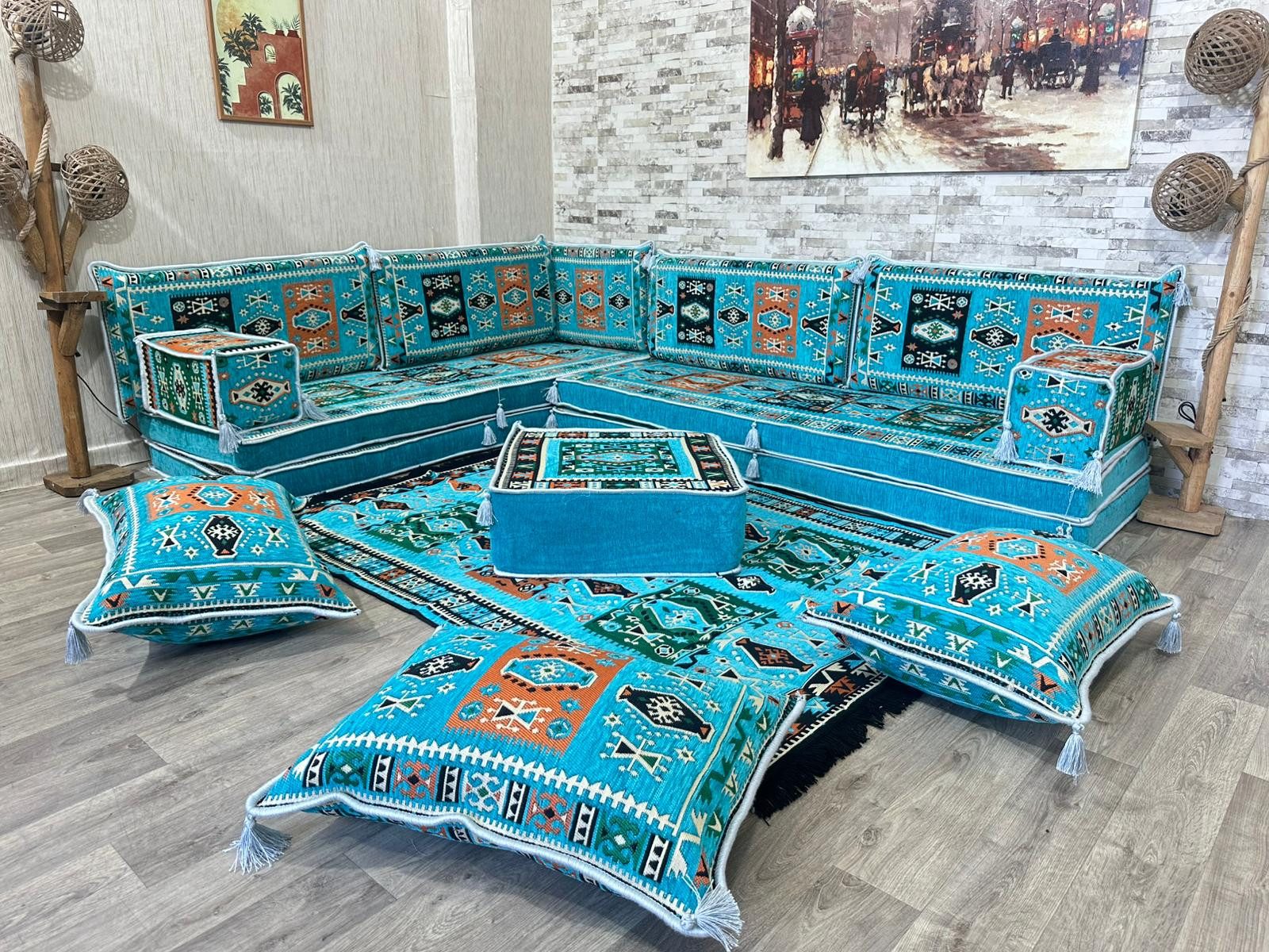 CaddeBuy Sofa Orientalisches Sitzecke Set, Sitzkissen, Arabische Ecke Majlis Sofa, 16 Teile