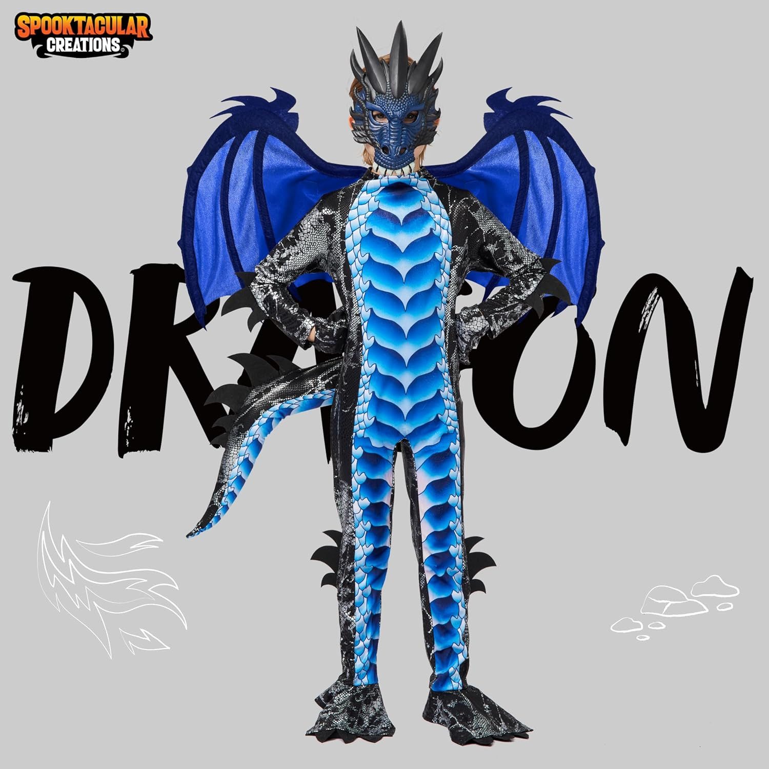 Spooktacular Creations Monster-Kostüm Spooktacular Creations Drachen Kostüm, Jungen Halloween, Blau