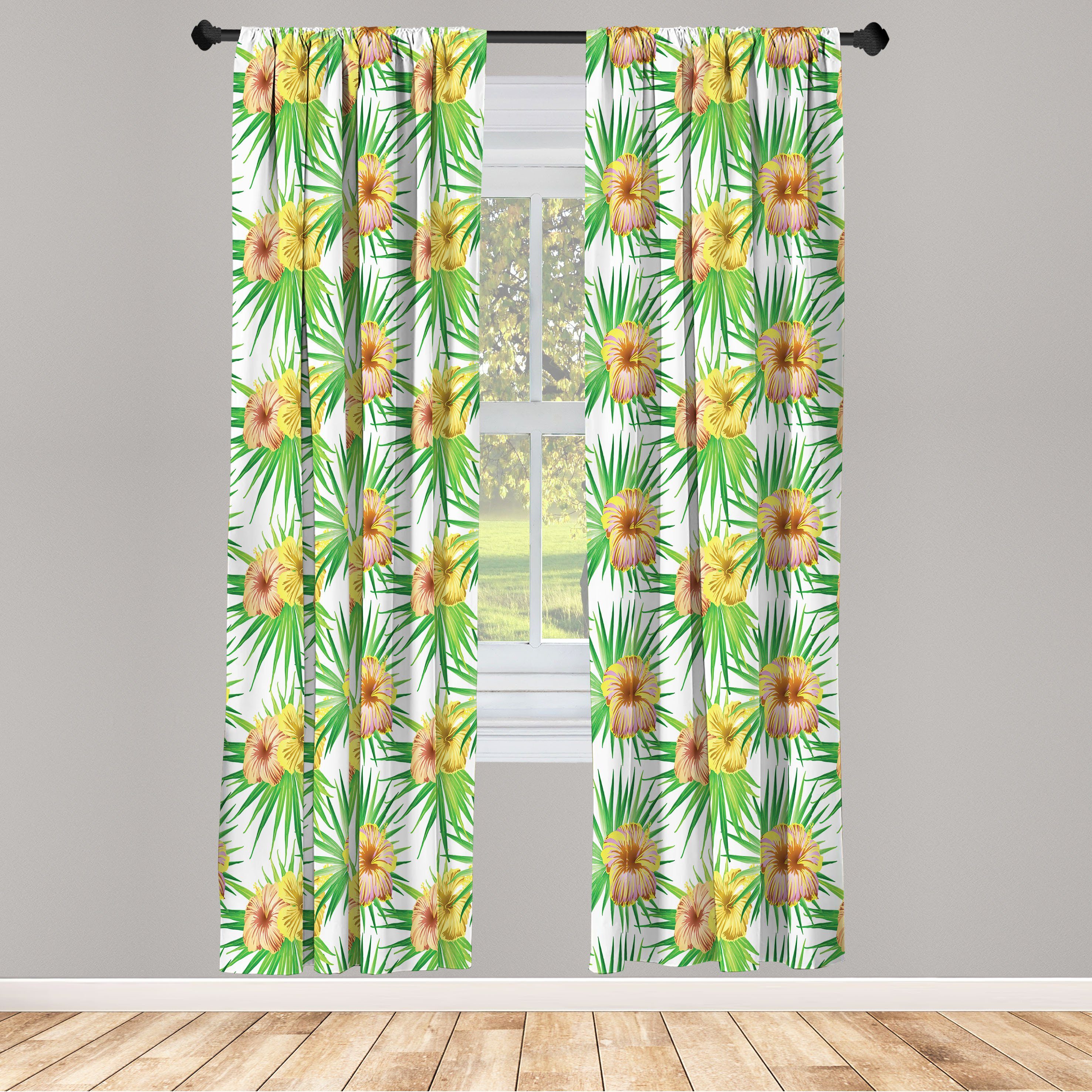 Gardine Vorhang für Wohnzimmer Schlafzimmer Dekor, Abakuhaus, Microfaser, Hibiskus Äquatorial-Blumenblätter