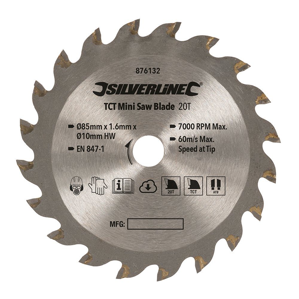 Silverline Sägeblatt Mini Hartmetall Sägeblatt 85 mm mit 10 mm Bohrung 20 Zähne