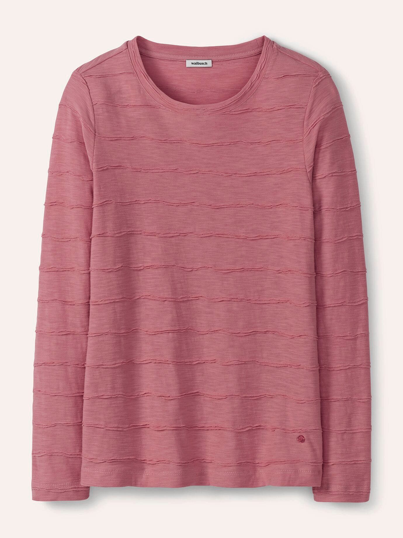 Walbusch Langarmshirt Damen Baumwollshirt Streifenstruktur LA Rundhals Langarm 100% Baumwolle, atmungsaktiv, pflegeleicht, komfortable Passform
