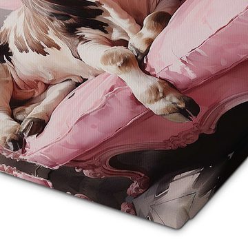 Posterlounge Leinwandbild Ryley Gray, Süße Kuh auf rosa Couch, Kinderzimmer Illustration