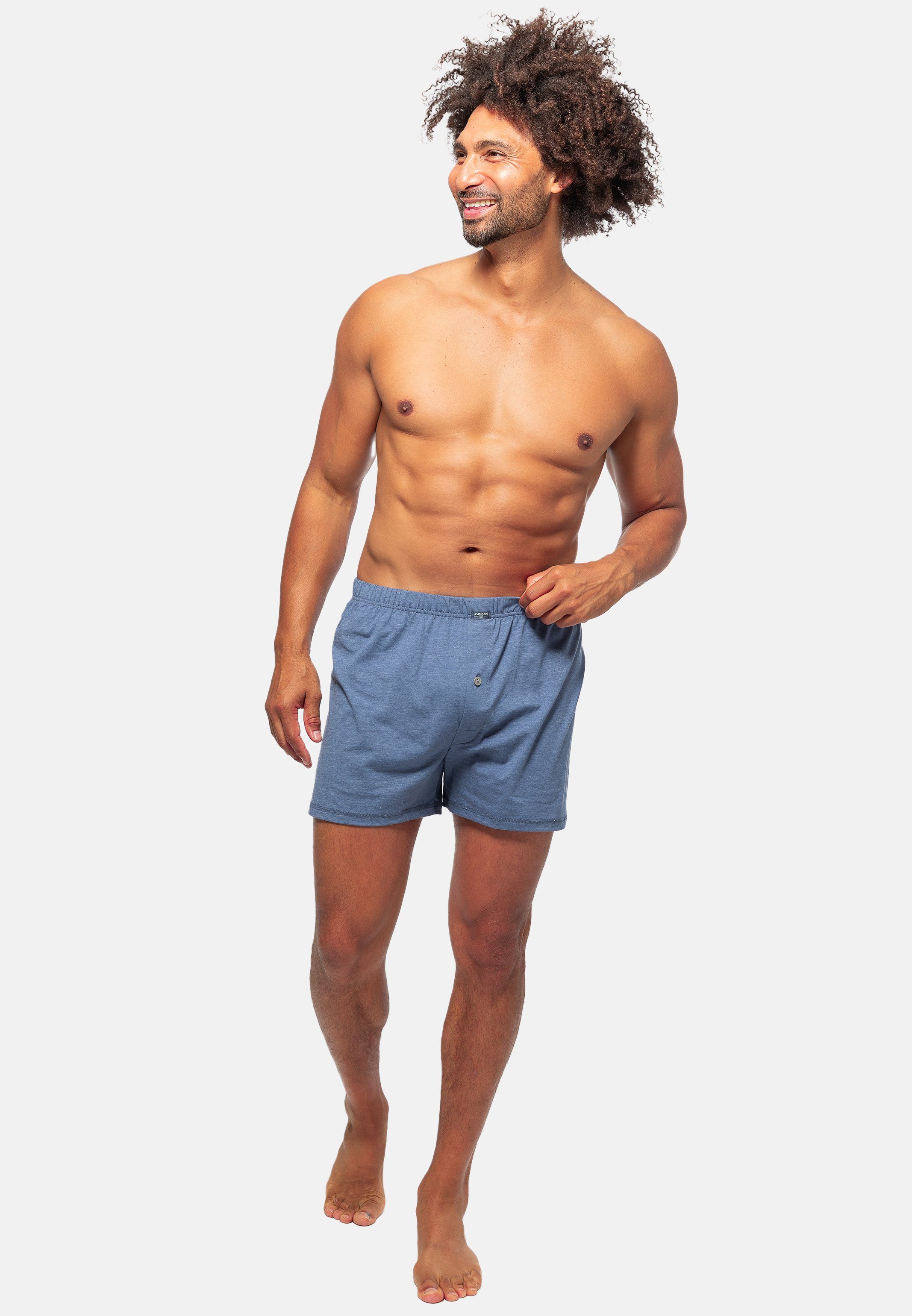 Ammann Boxershorts 3er Indigo - Blue - (Spar-Set, Boxershort Baumwolle Pack Eingriff Mit - 3-St) Denim