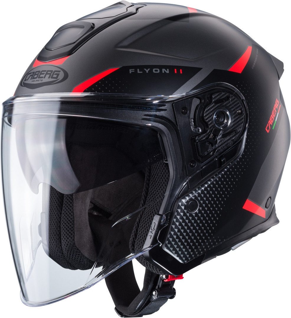 Caberg Motorradhelm Flyon II Boss Jethelm, vorbereitet für Kommunikationssystem,integriertes Sonnenvisier