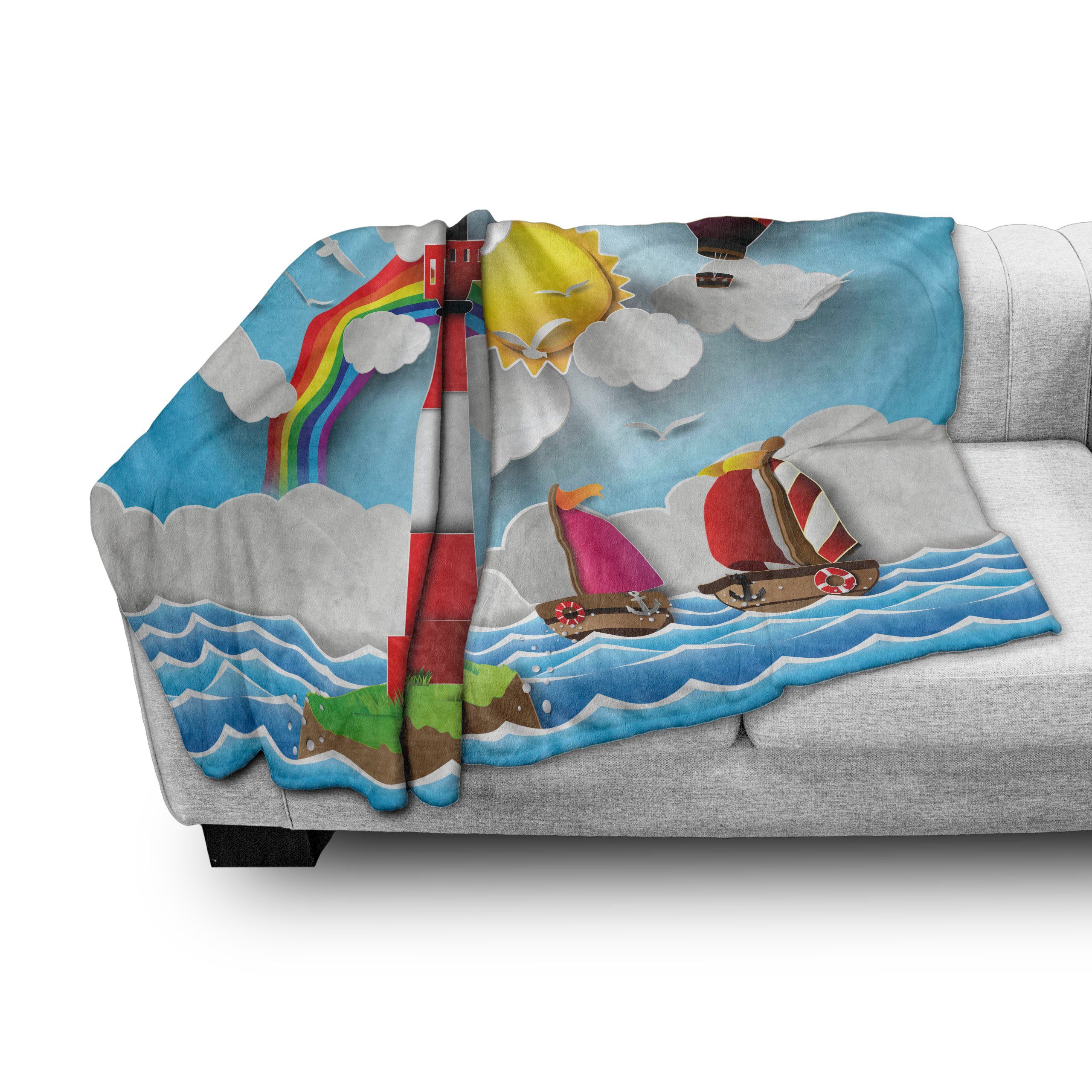 Außenbereich, Innen- und Vintage Gemütlicher Boat für Coast Kinder Abakuhaus, Cartoon Wohndecke Plüsch den