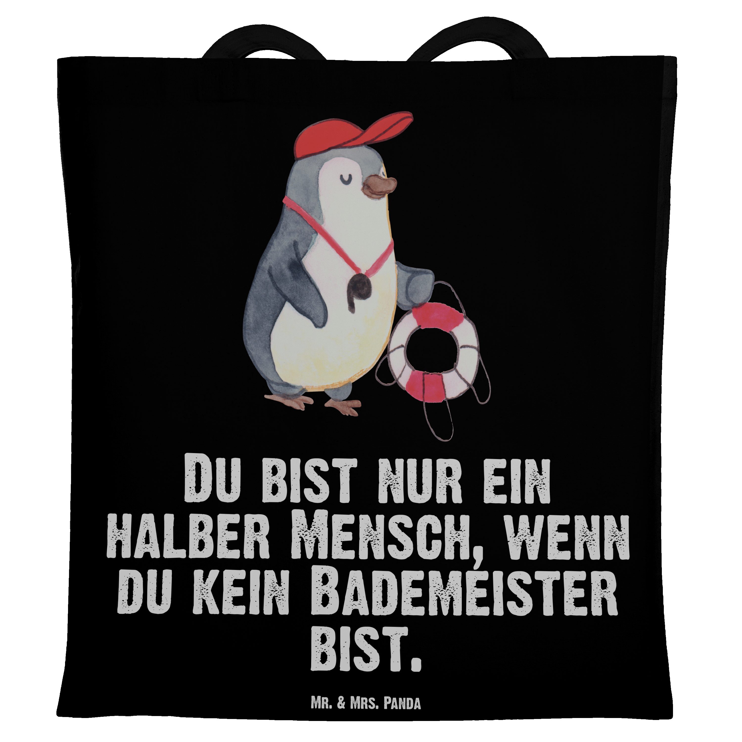 Panda Mrs. mit Bademeister Mr. & Tragetasche Schwarz Geschenk, - Herz Mitarbe Rettungsschwimmer, (1-tlg) -
