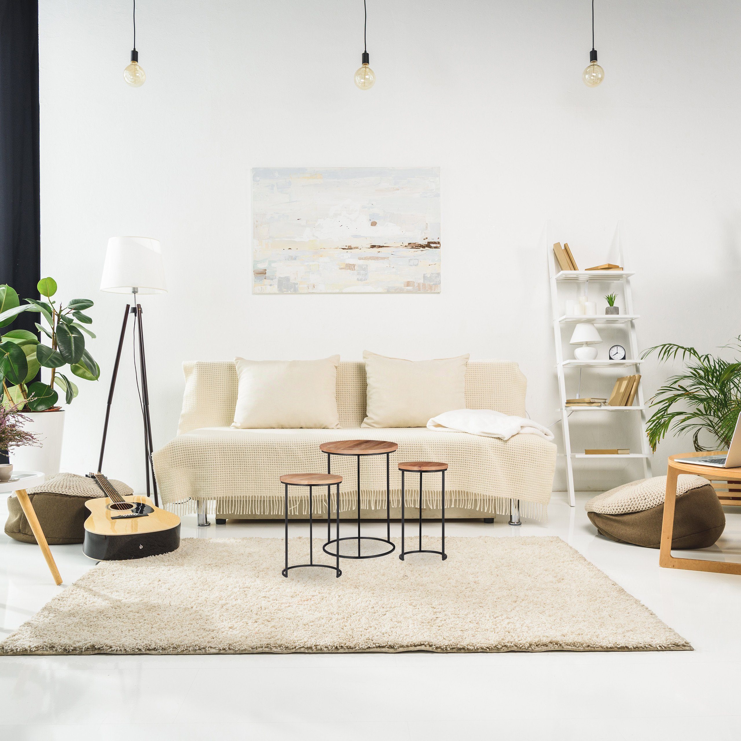 relaxdays Satztisch Beistelltisch 3er Set Mangoholz (3-St)