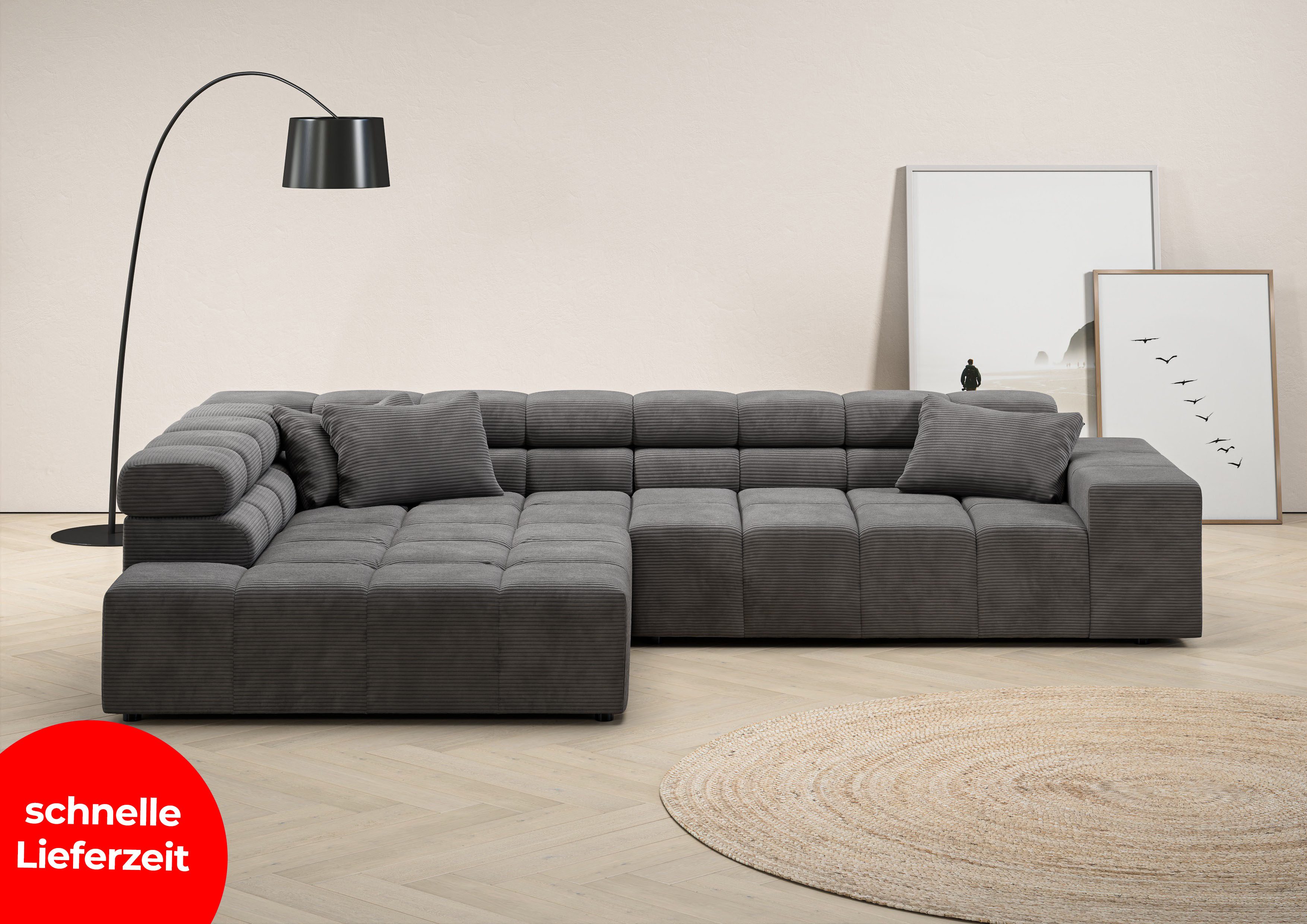 Home affaire Ecksofa Ancona incl. Kopfteilverstellung, Breite 319cm, L-Form, wahlweise motorische Sitztiefenverstellung, auch in Cord + Easy Care