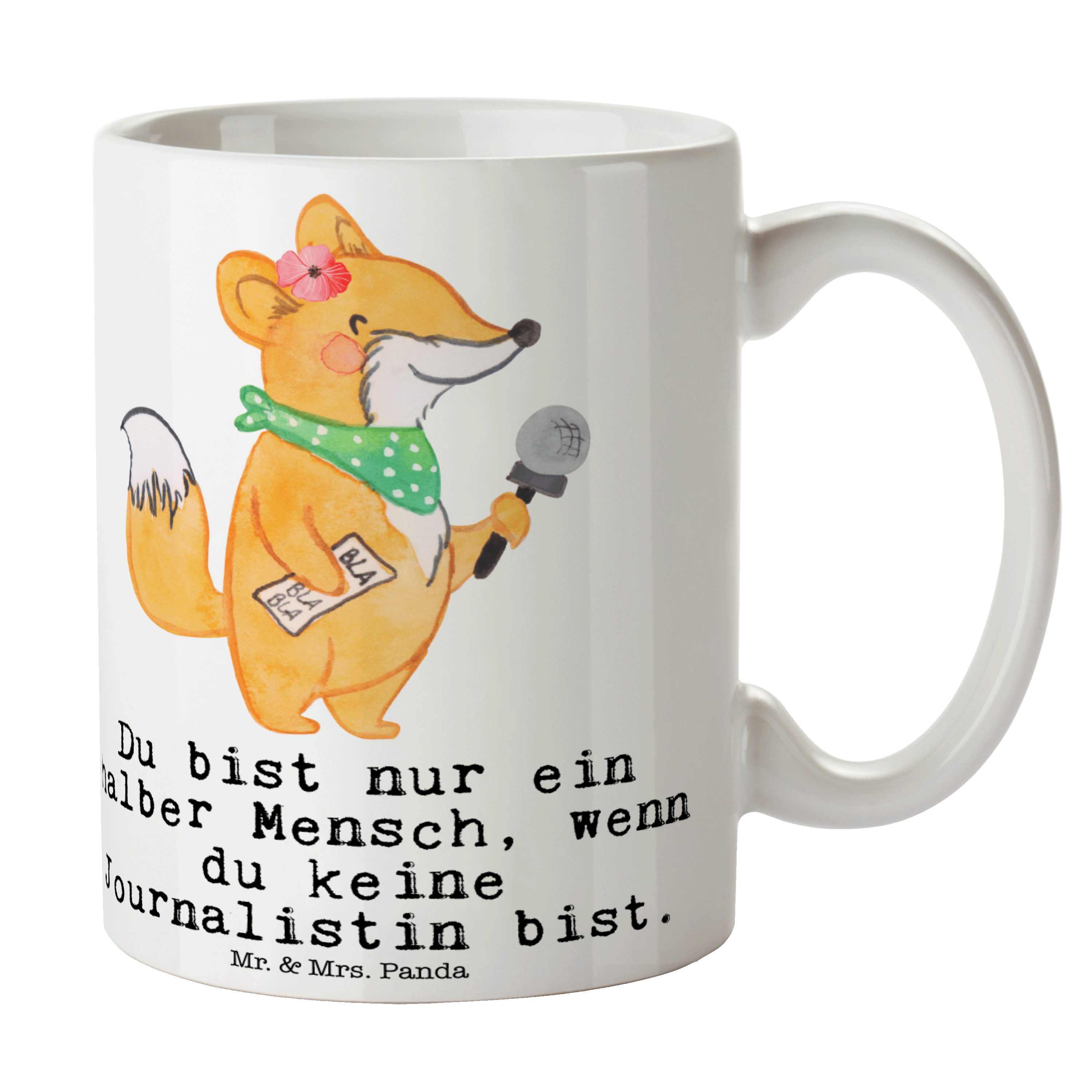 Mr. & Mrs. Panda Tasse Journalistin mit Herz - Weiß - Geschenk, Firma, Keramiktasse, Arbeits, Keramik