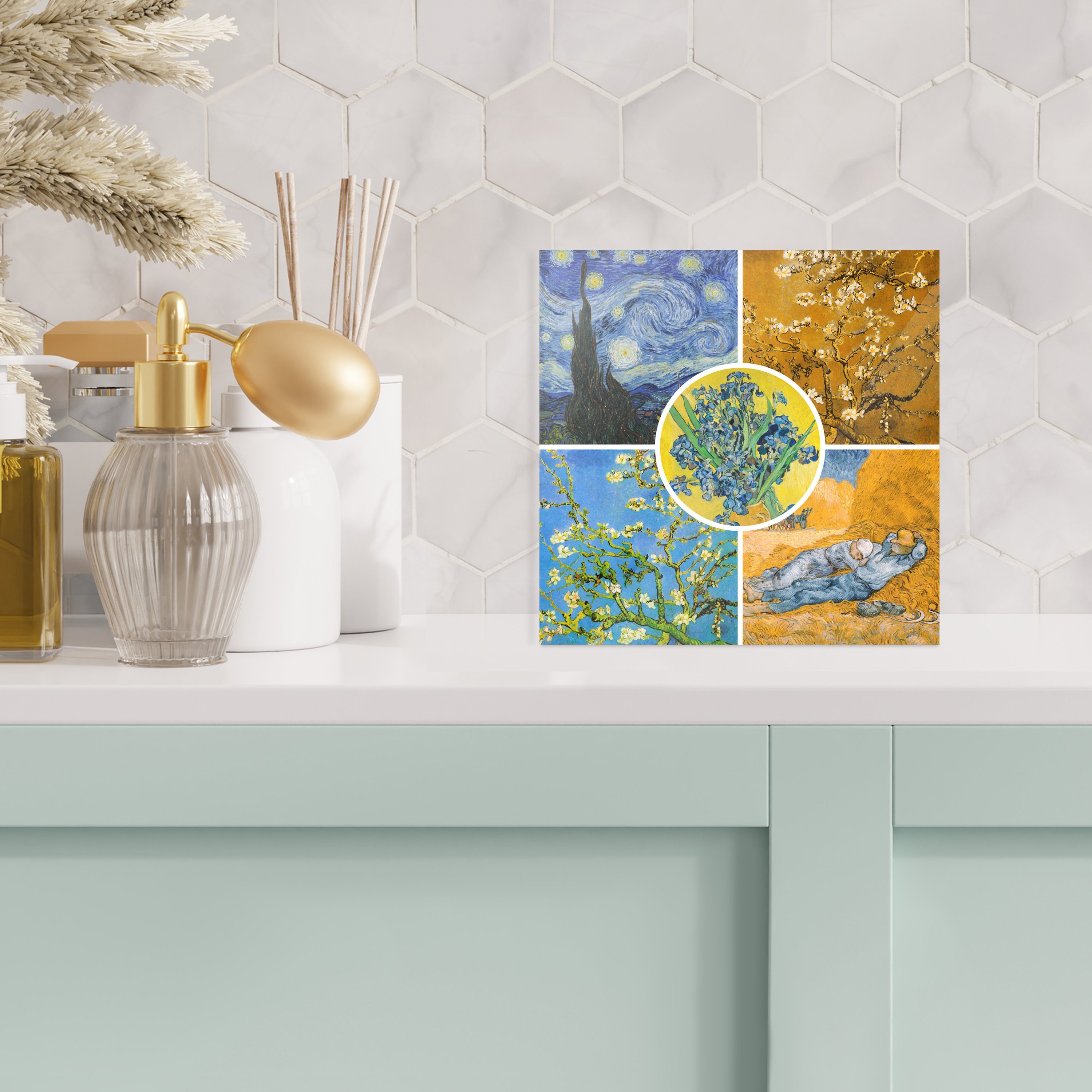 MuchoWow Acrylglasbild Van - Wandbild Foto St), Wanddekoration - Sternennacht, Glasbilder - Collage Glas Bilder Gogh auf auf (1 - - Glas