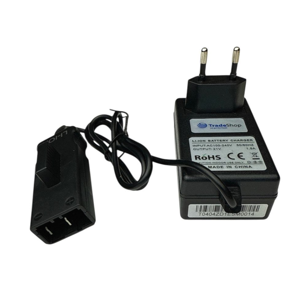Trade-Shop Ladegerät passend für Gardena 9839, 9839-20, 9840, 9840-20, BLi-18 Netzteil (Geeignet für Li-Ion Akkus mit 18V / Ausgang: 21V, 1,5A)