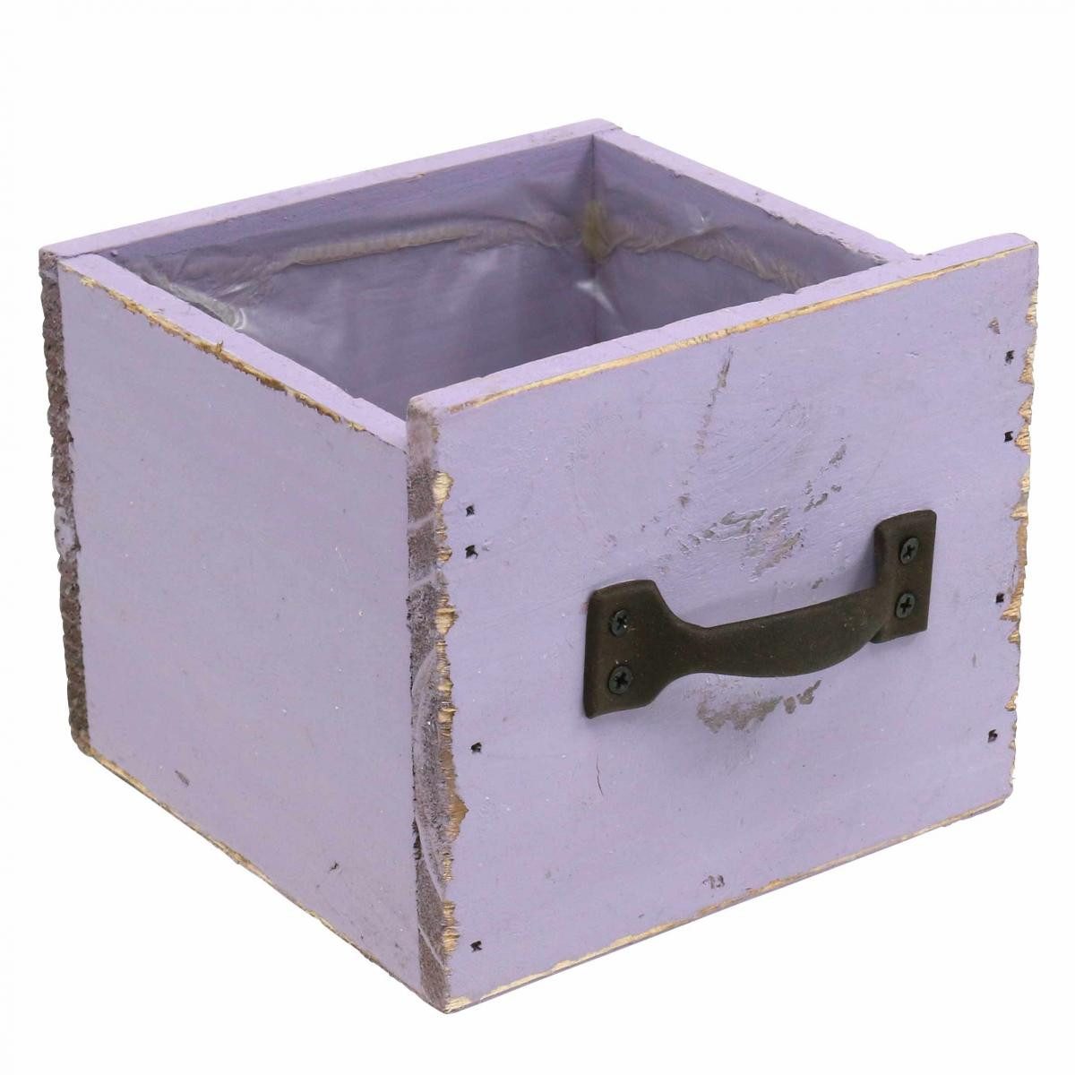 Florists Products Dekokorb Holz-Schublade Shabby Chic Lila Deko Übertopf Frühling