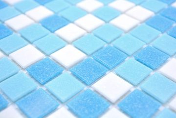 Mosani Bodenfliese Glasmosaik Mosaikfliesen mix weiß7blau glänzend / 10 Mosaikmatten