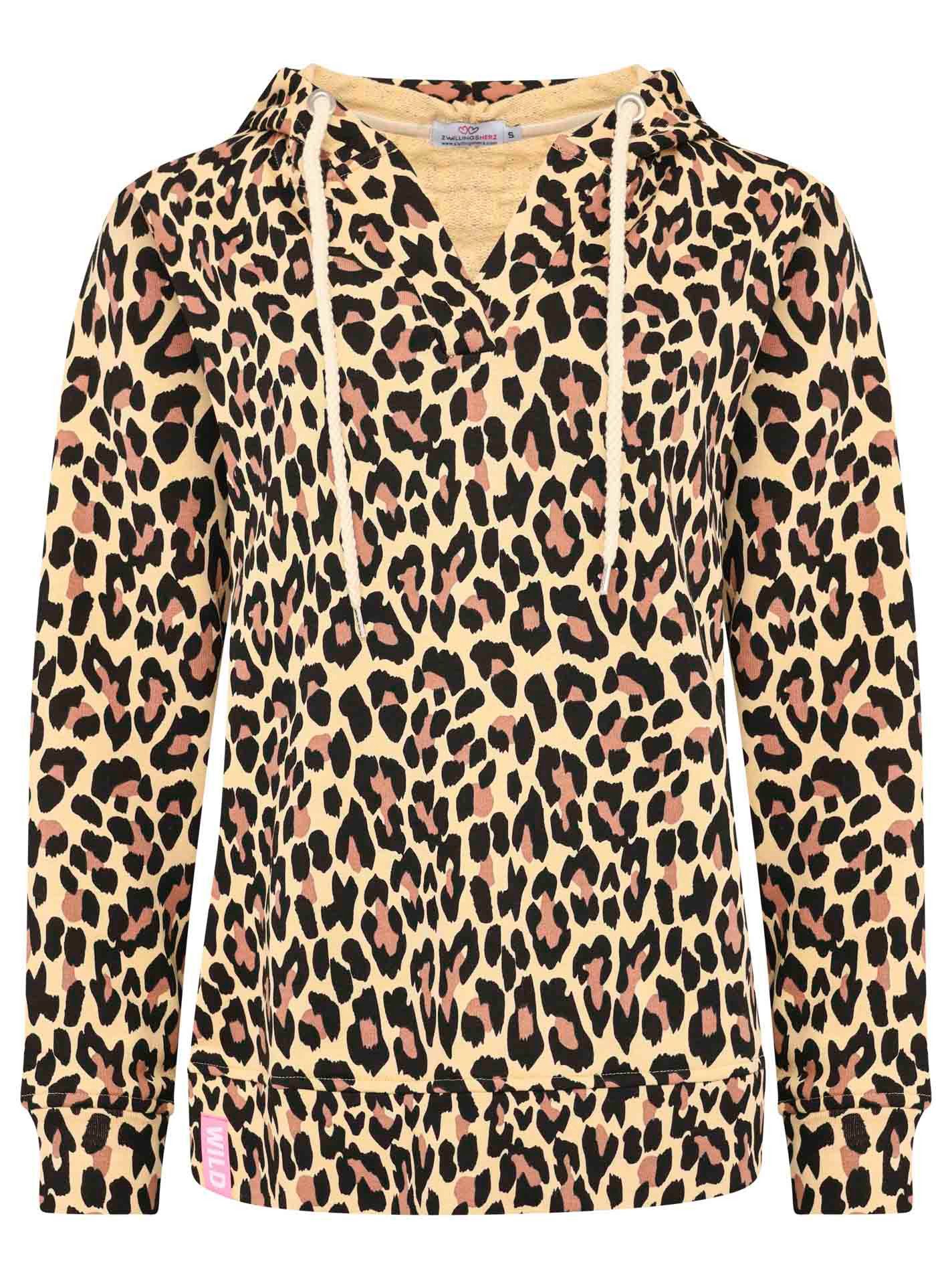Zwillingsherz Hoodie "Leo AOP" Leo-Design, V-Ausschnitt, Kapuze günstig online kaufen