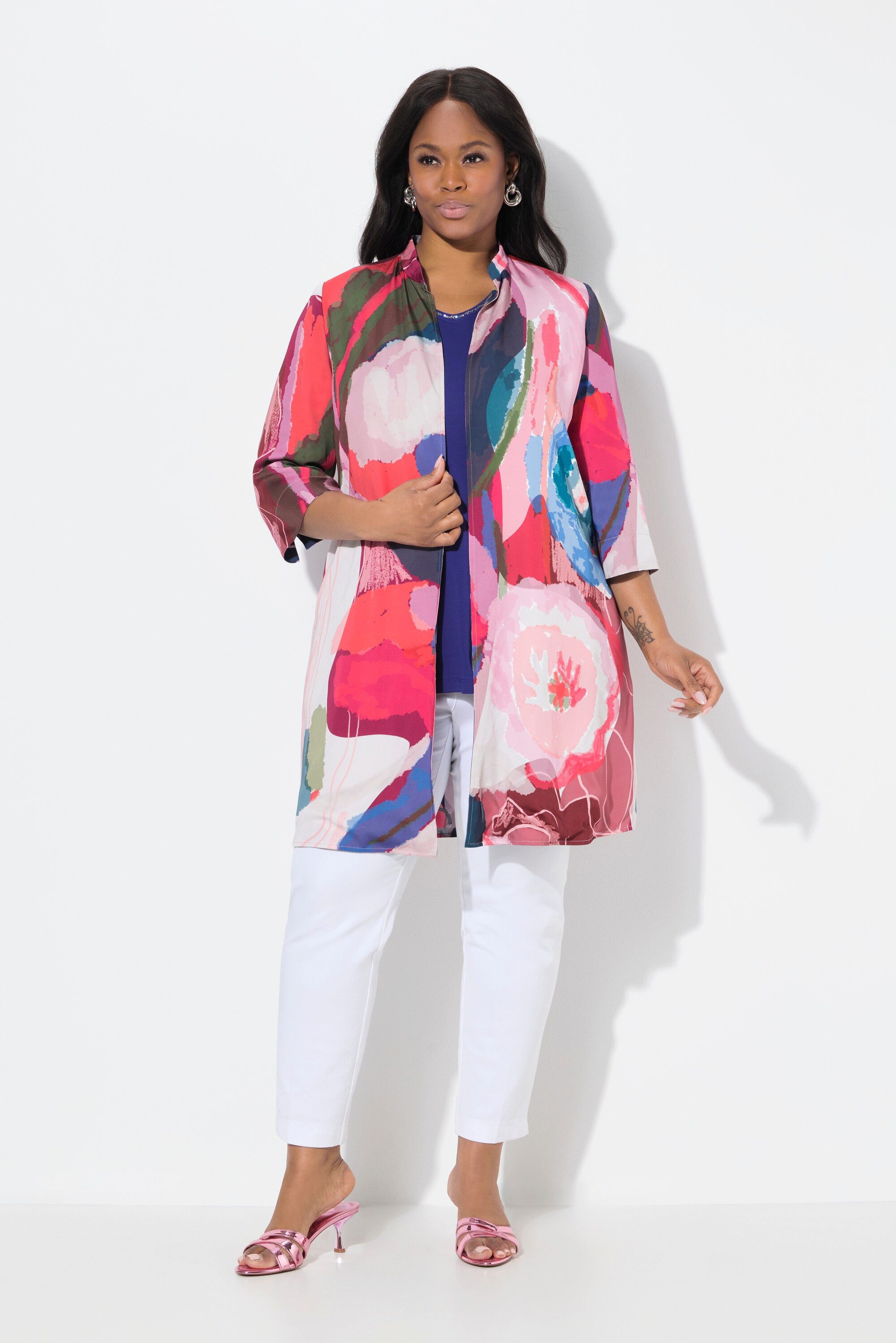 Ulla Popken Sommerjacke Wendejacke offene Jacke Stehkragen 3/4-Arm günstig online kaufen