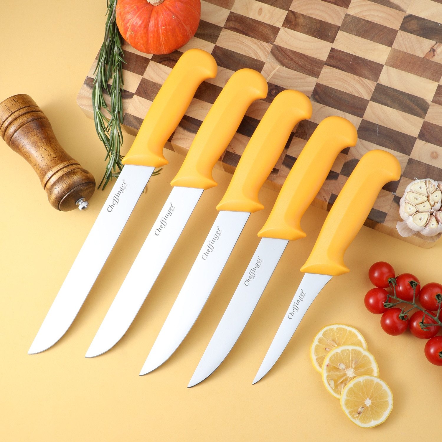 Cheffinger Messerblock Messer BBQ Grill Fleischmesser Kochmesser Set 5-tlg. Cheffinger