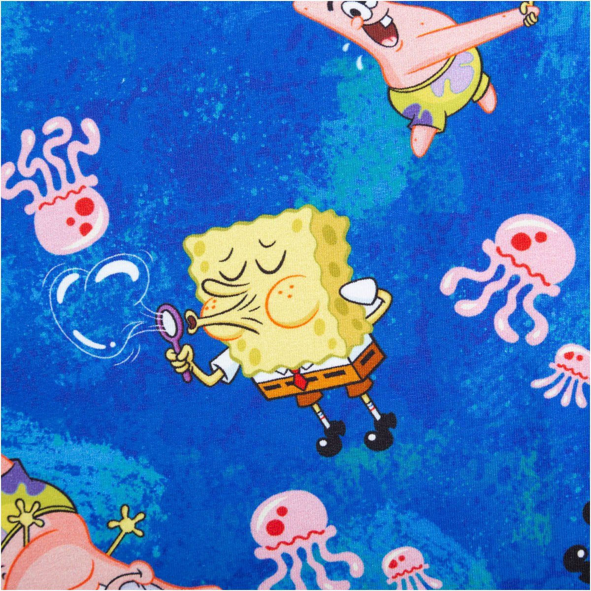 SCHÖNER LEBEN. Stoff Jersey Meterware Sponge Bob blau Baumwolljersey 200g/qm 152cm bunt, allergikergeeignet,atmungsaktiv,pflegeleicht